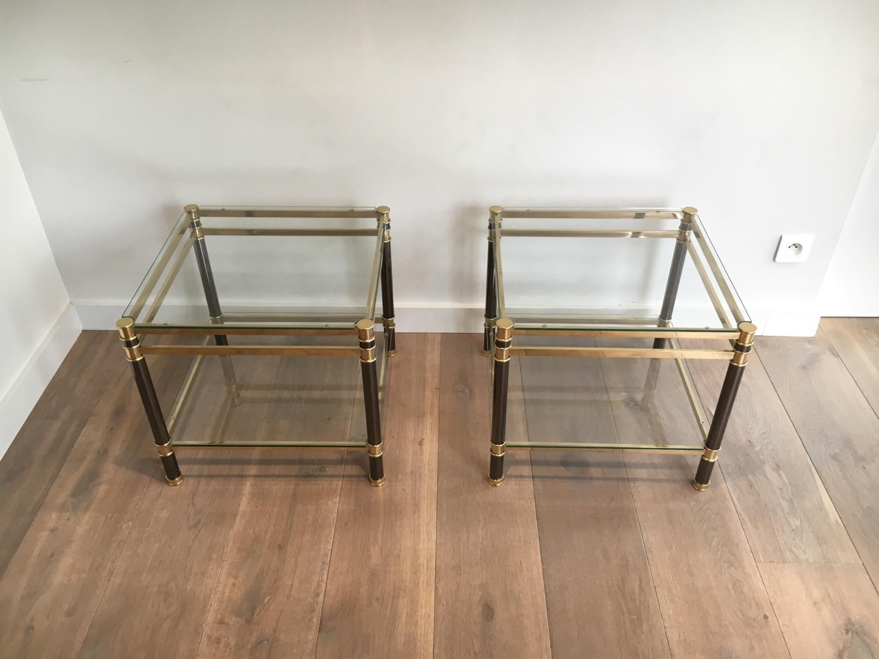 Nice Pair of Gun Metal and Brass Side Tables, circa 1970 For Sale 9