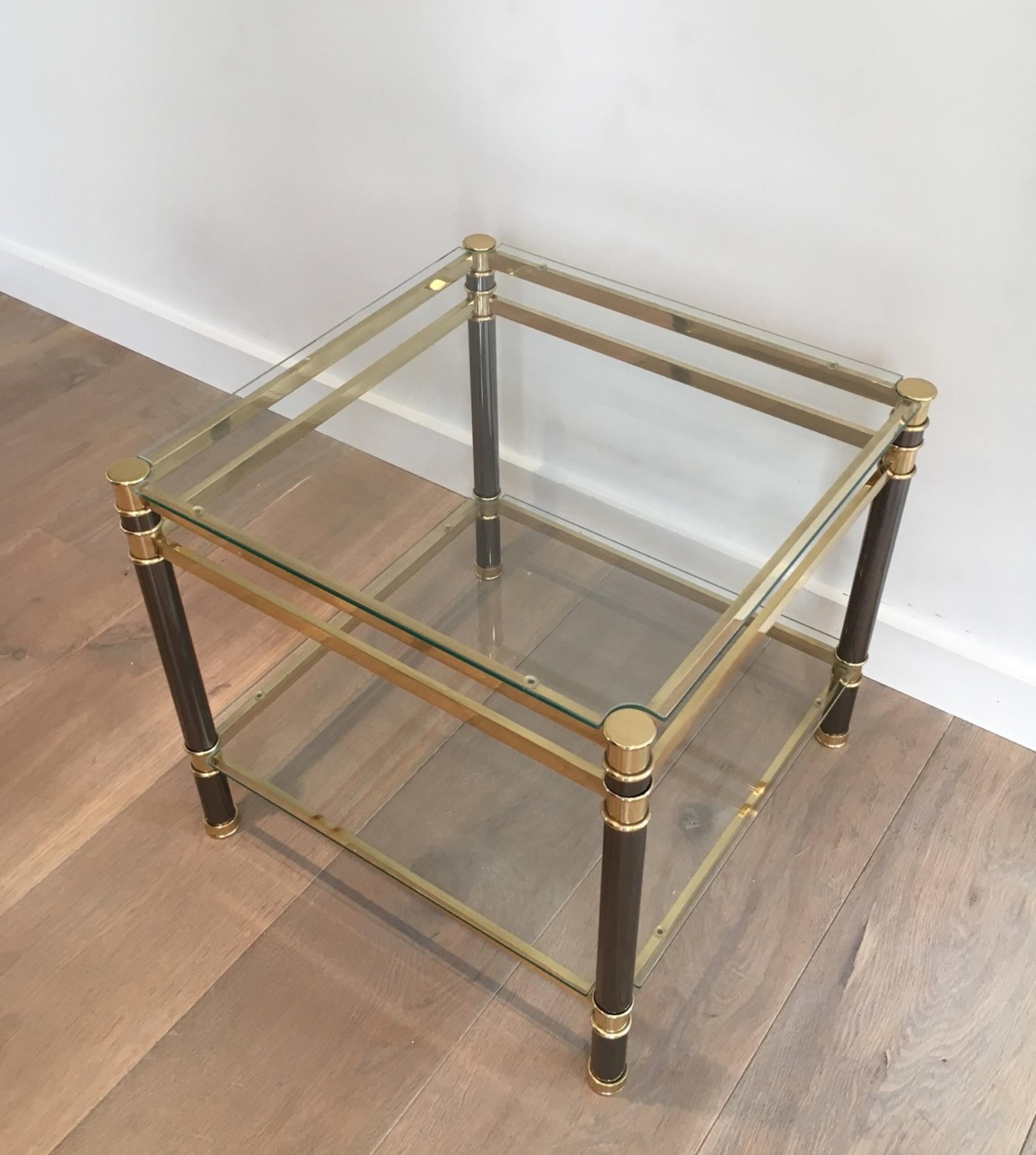 Nice Pair of Gun Metal and Brass Side Tables, circa 1970 In Good Condition For Sale In Marcq-en-Barœul, Hauts-de-France