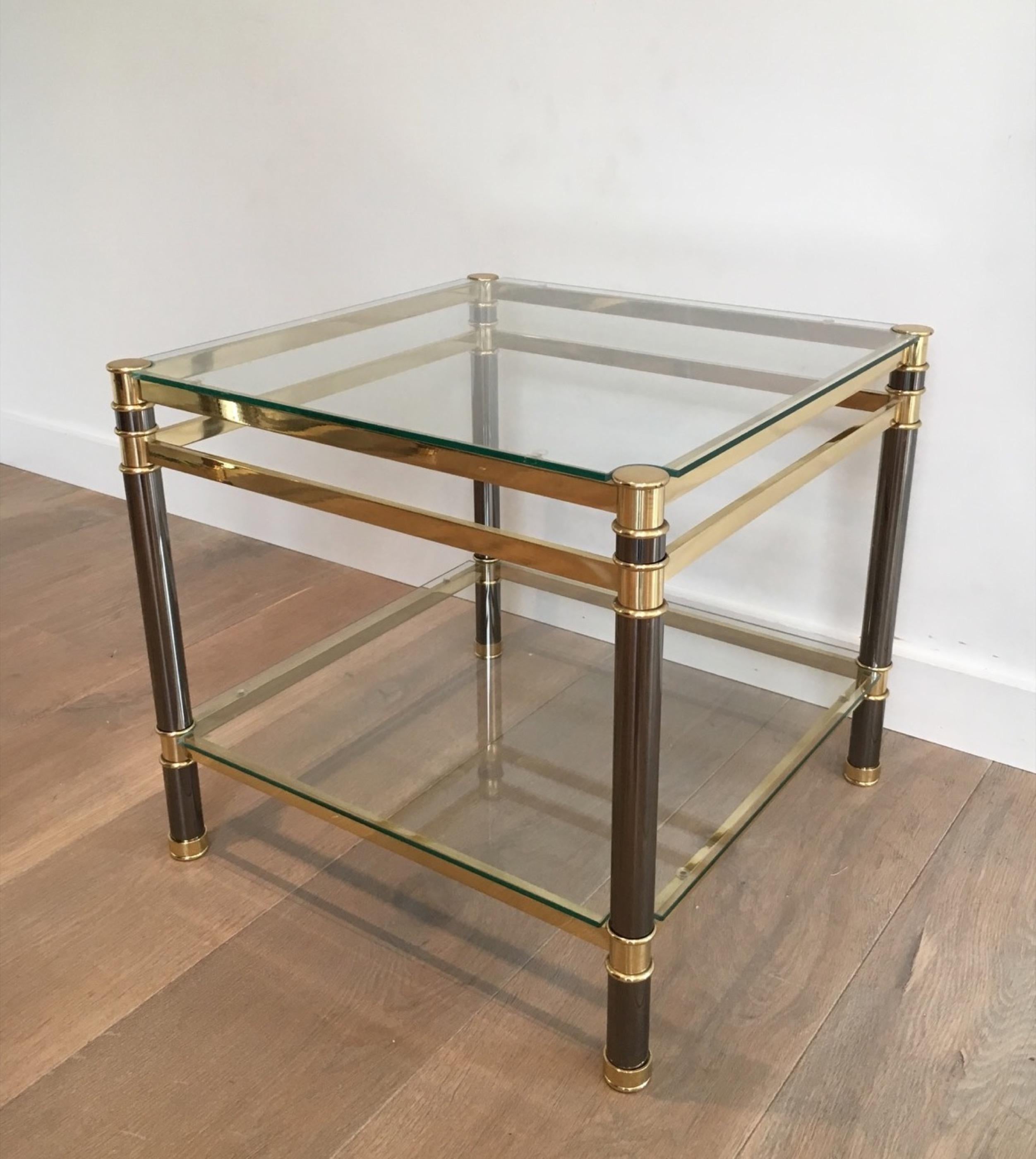 Late 20th Century Nice Pair of Gun Metal and Brass Side Tables, circa 1970 For Sale