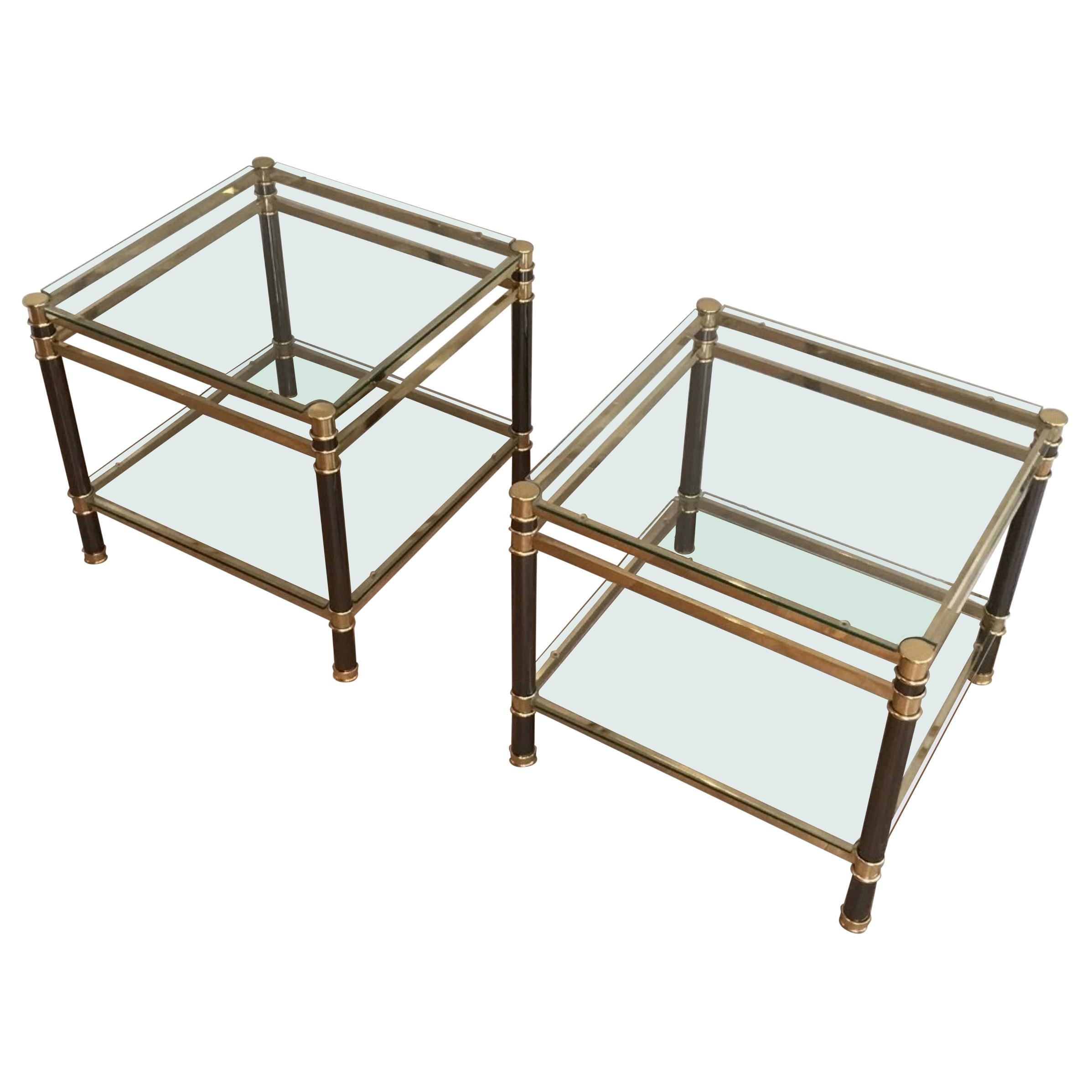 Nice Pair of Gun Metal and Brass Side Tables, circa 1970 For Sale