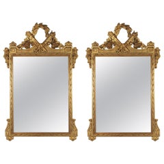 Nice Pair of Hand-Carved Louis XVI Style Gold Giltwood Mirrors