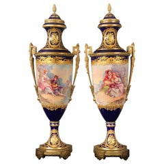 Nice Pair of Late 19th Century Gilt Bronze Mounted Sèvres Style Porcelain Vases