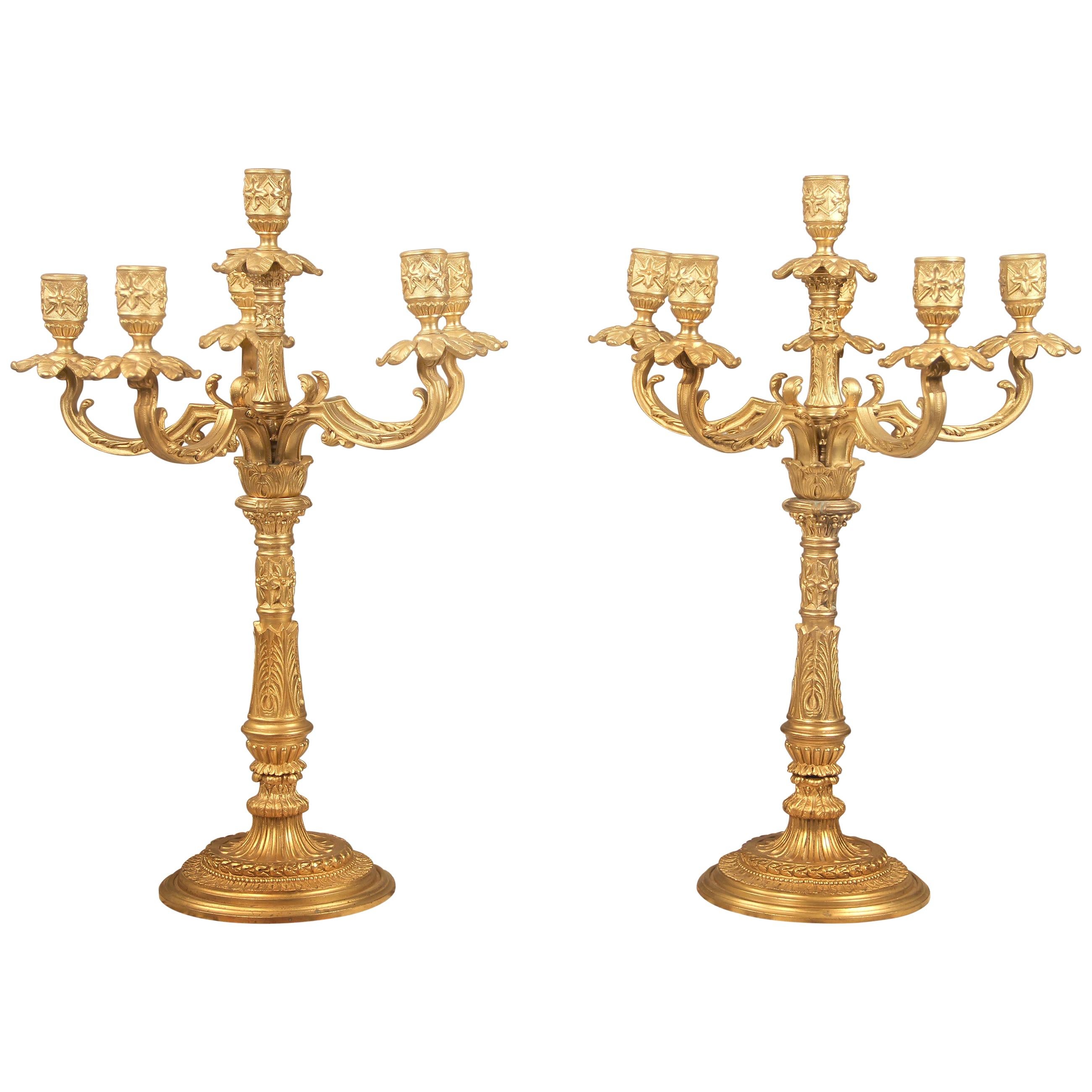 Nice Pair of Late 19th Century Gilt Bronze Six-Light Candelabra For Sale