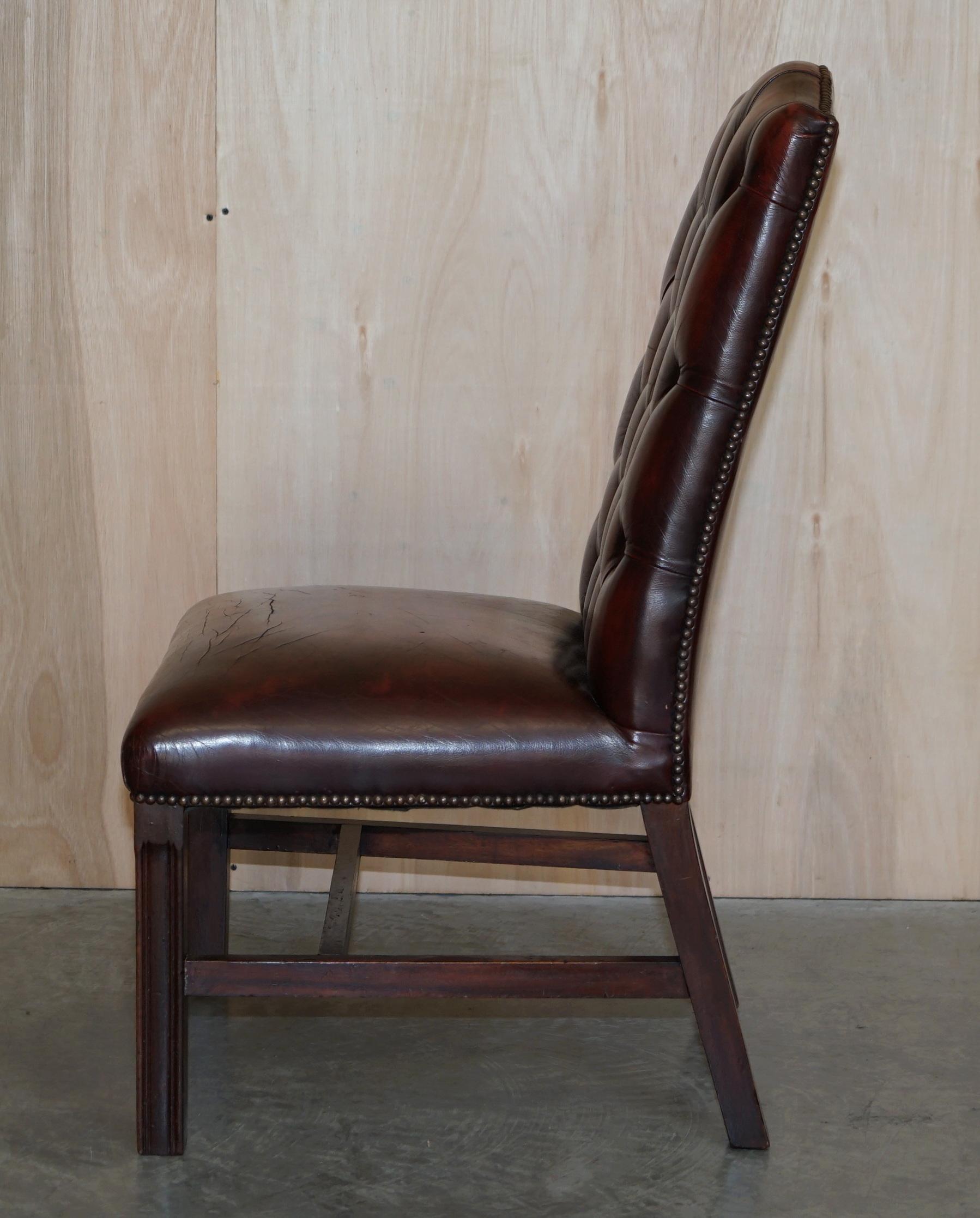 Nice Pair of Oxblood Leather Vintage Chesterfield Gainsborough Side Chairs For Sale 6