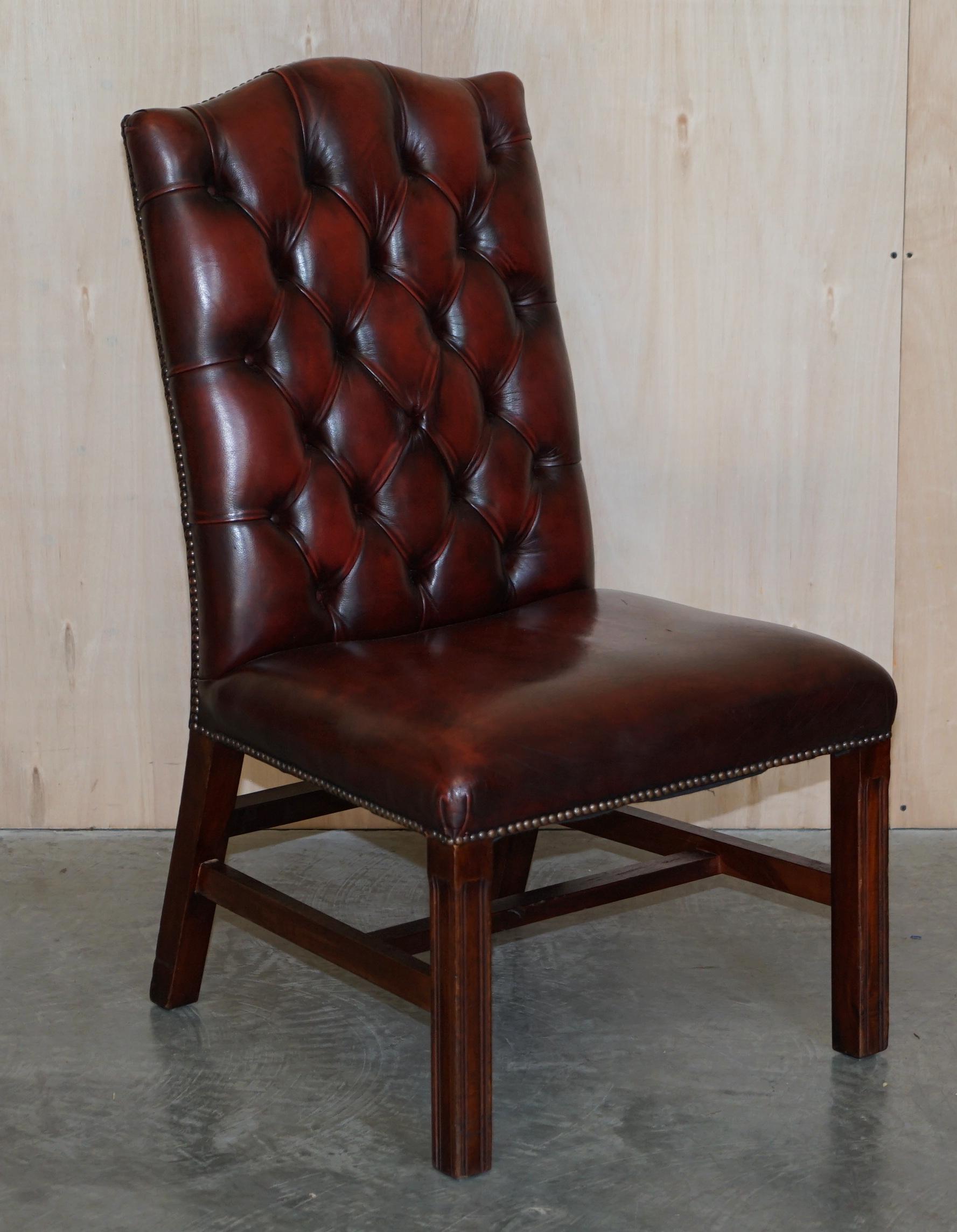 Nice Pair of Oxblood Leather Vintage Chesterfield Gainsborough Side Chairs For Sale 6