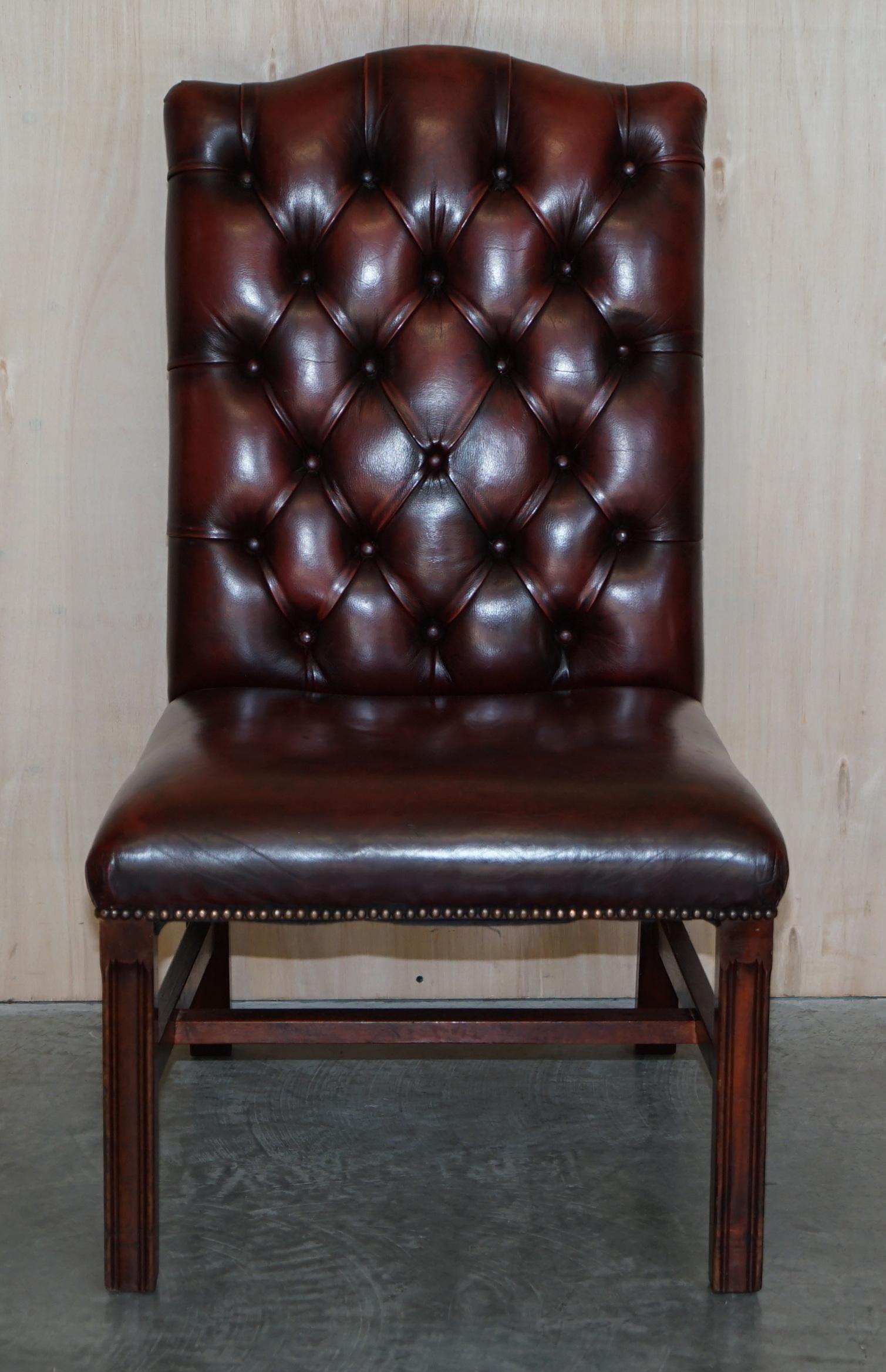 Nice Pair of Oxblood Leather Vintage Chesterfield Gainsborough Side Chairs For Sale 8