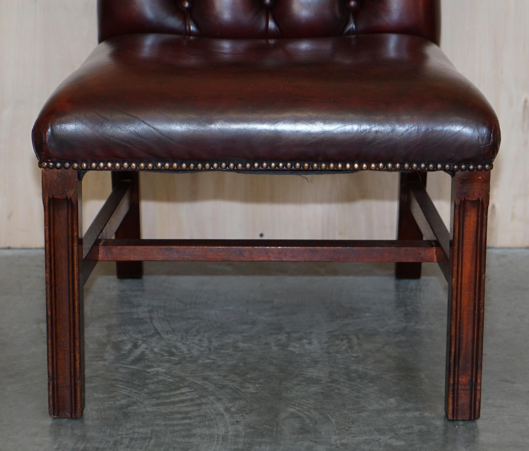 Nice Pair of Oxblood Leather Vintage Chesterfield Gainsborough Side Chairs For Sale 11