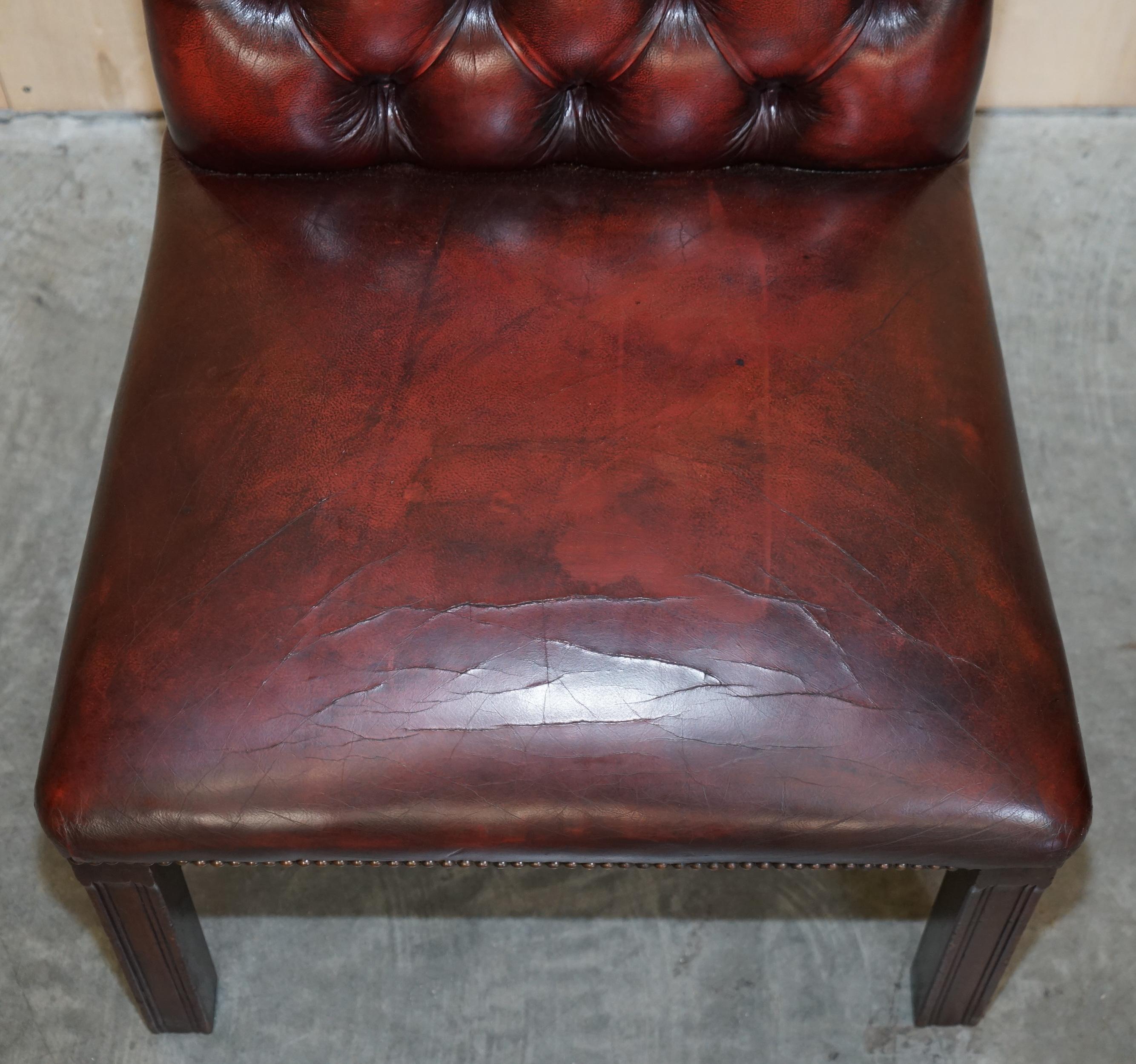 Hand-Crafted Nice Pair of Oxblood Leather Vintage Chesterfield Gainsborough Side Chairs For Sale