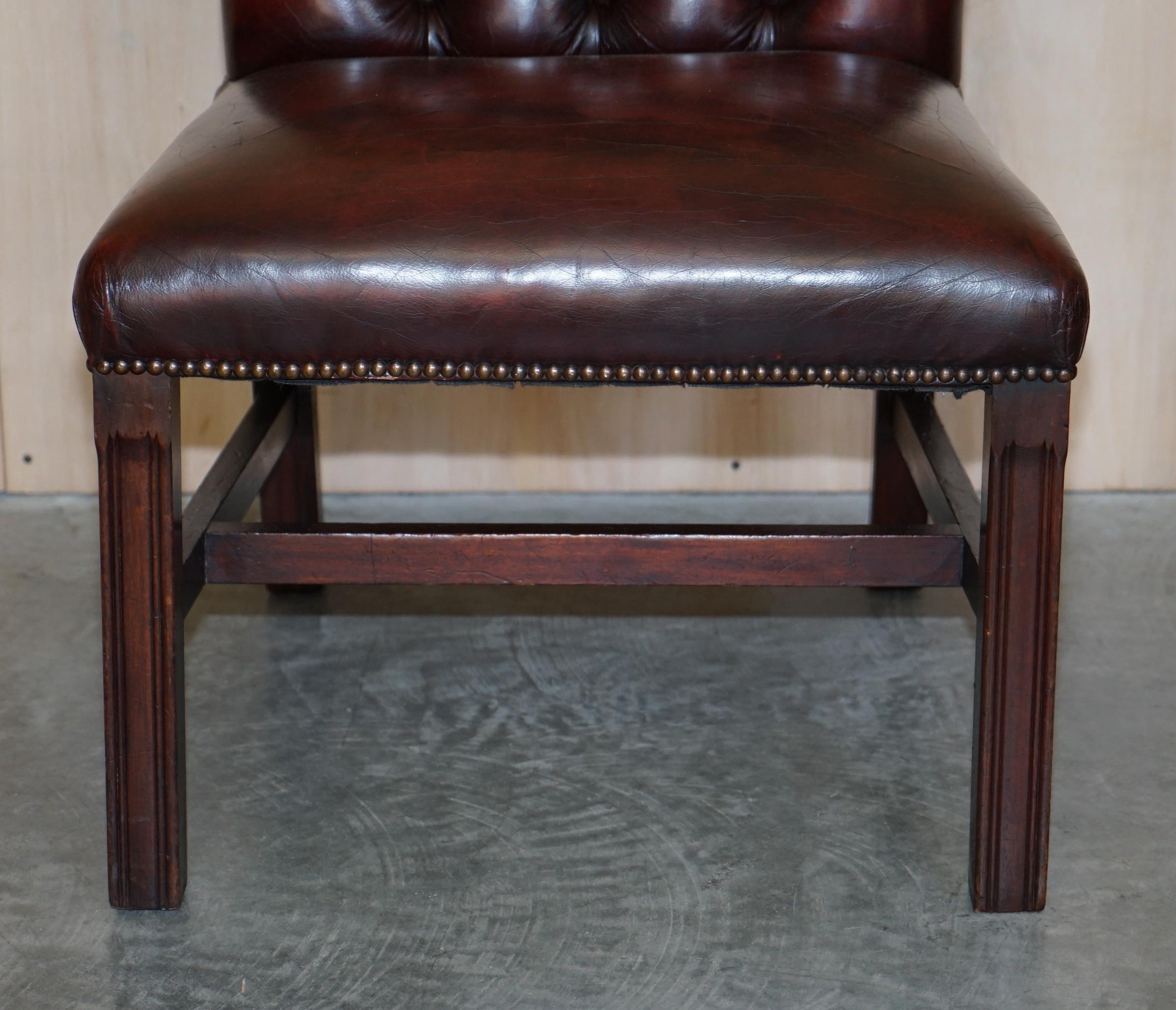 Hand-Crafted Nice Pair of Oxblood Leather Vintage Chesterfield Gainsborough Side Chairs For Sale