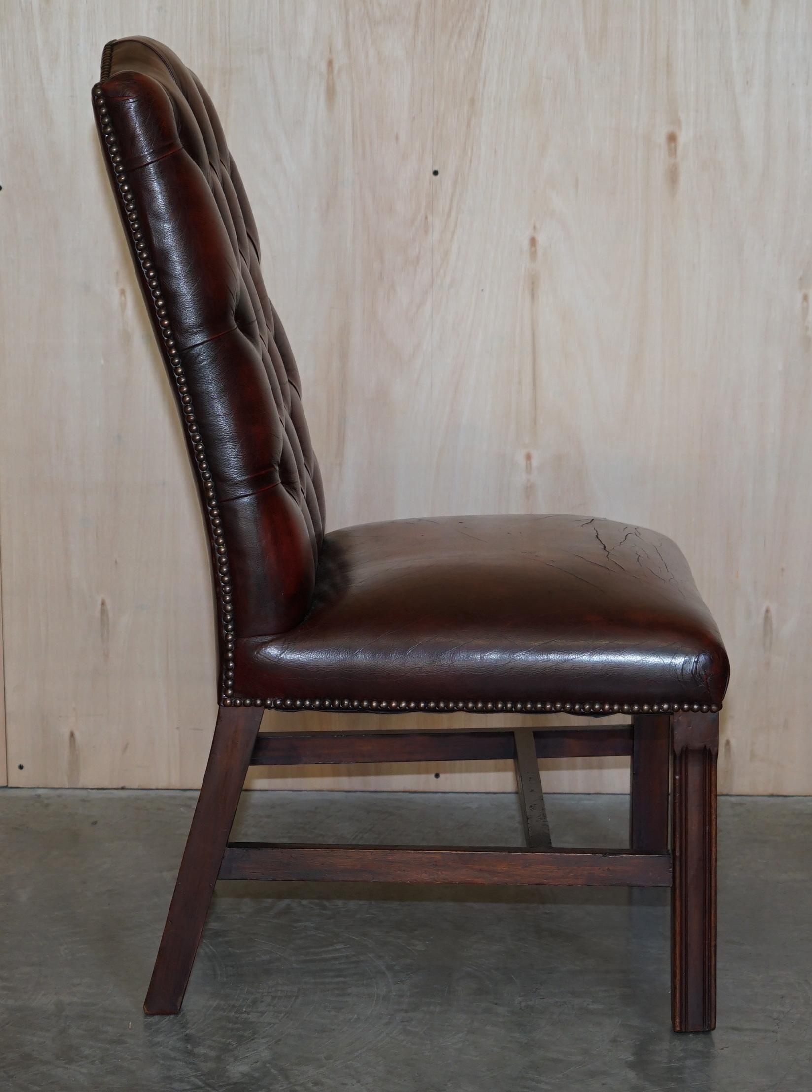 Nice Pair of Oxblood Leather Vintage Chesterfield Gainsborough Side Chairs For Sale 2