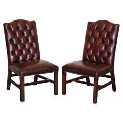 Nice Pair of Oxblood Leather Vintage Chesterfield Gainsborough Side Chairs