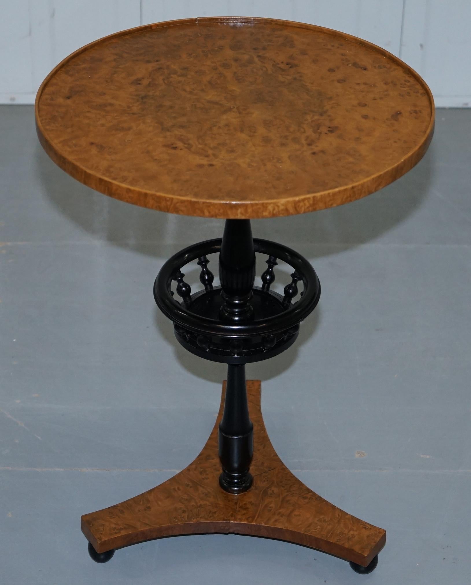 Swedish Nice Pair of Restored Biedermeier Burr Walnut Side End Lamp Wine Tables Ebonized