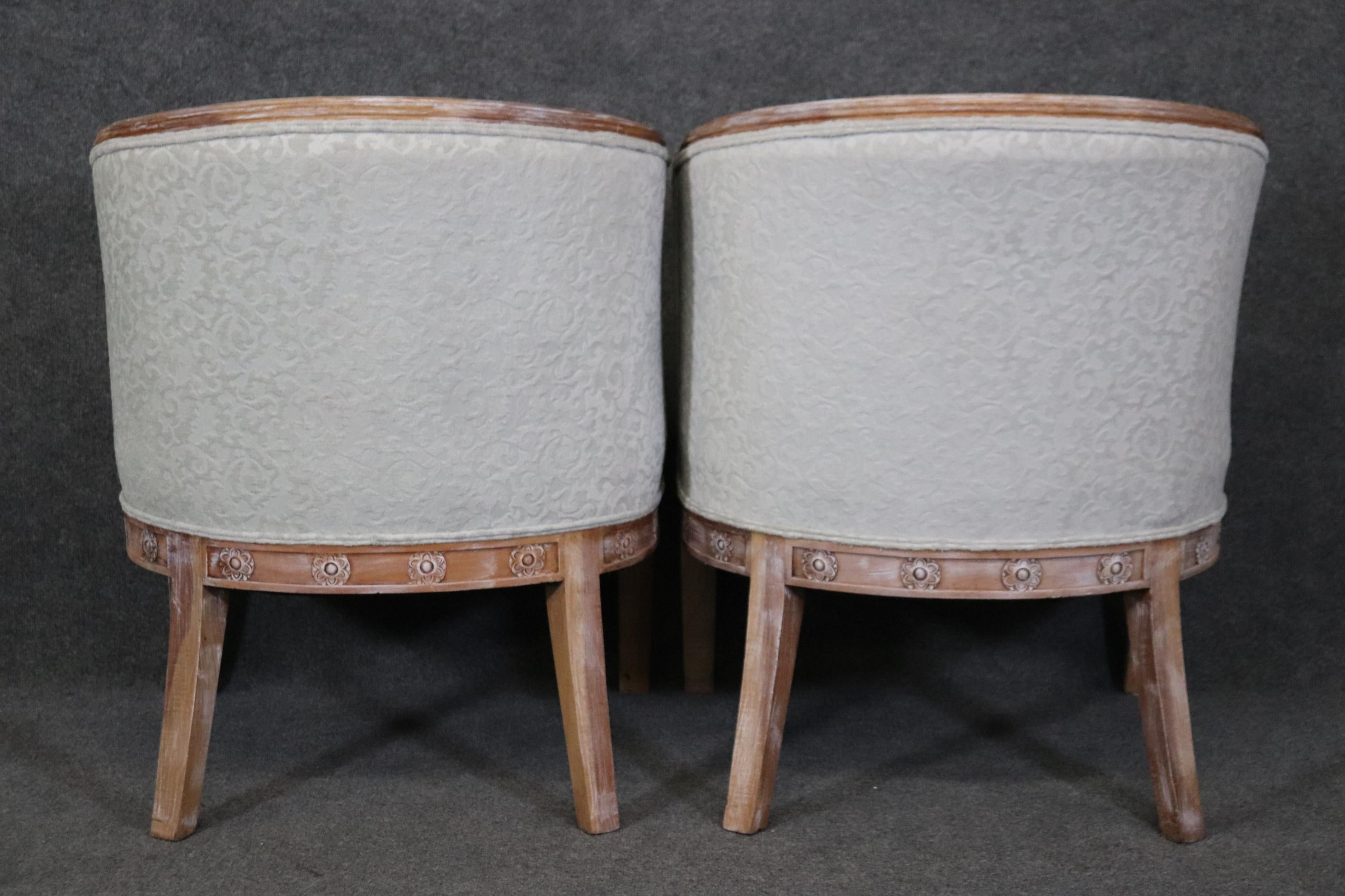 Nice Pair of White Washed Walnut Carved Swan Tub Style Bergere Chairs  In Good Condition In Swedesboro, NJ