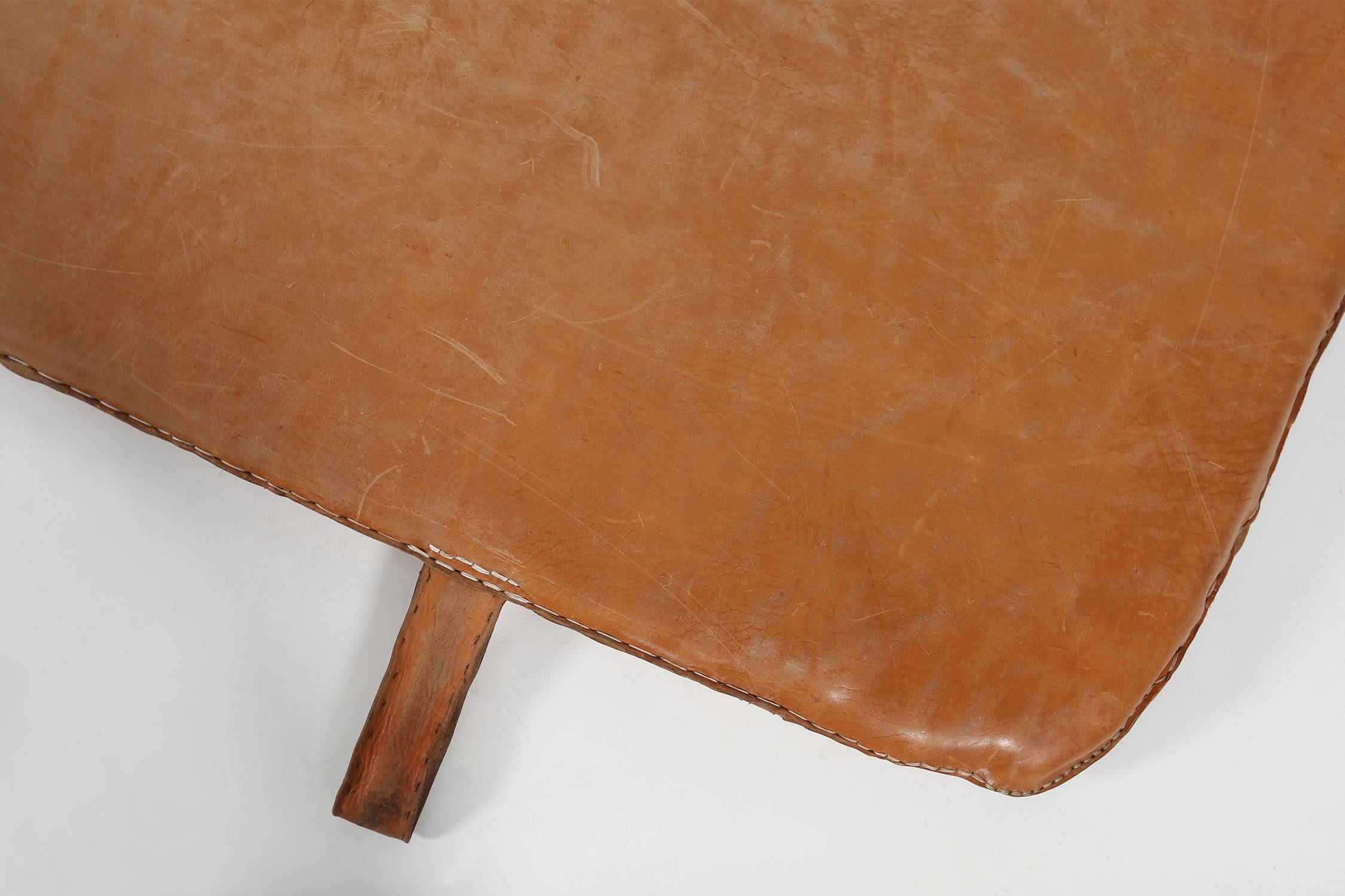 Belgian Nice patinated brown thick soft cow leather gym mat, Belgium, 1930s