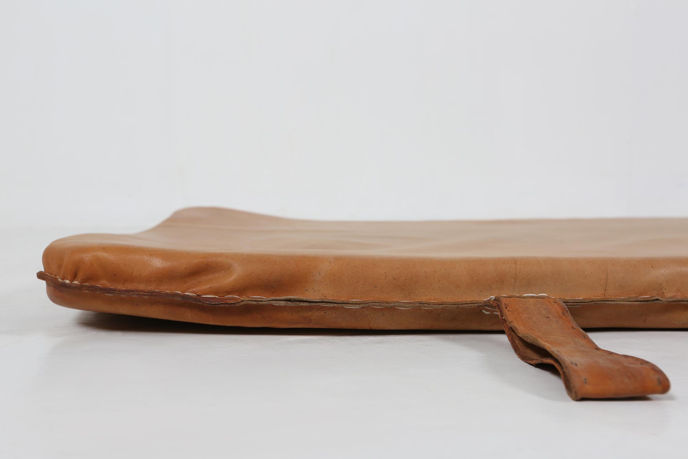 Leather Nice patinated brown thick soft cow leather gym mat, Belgium, 1930s