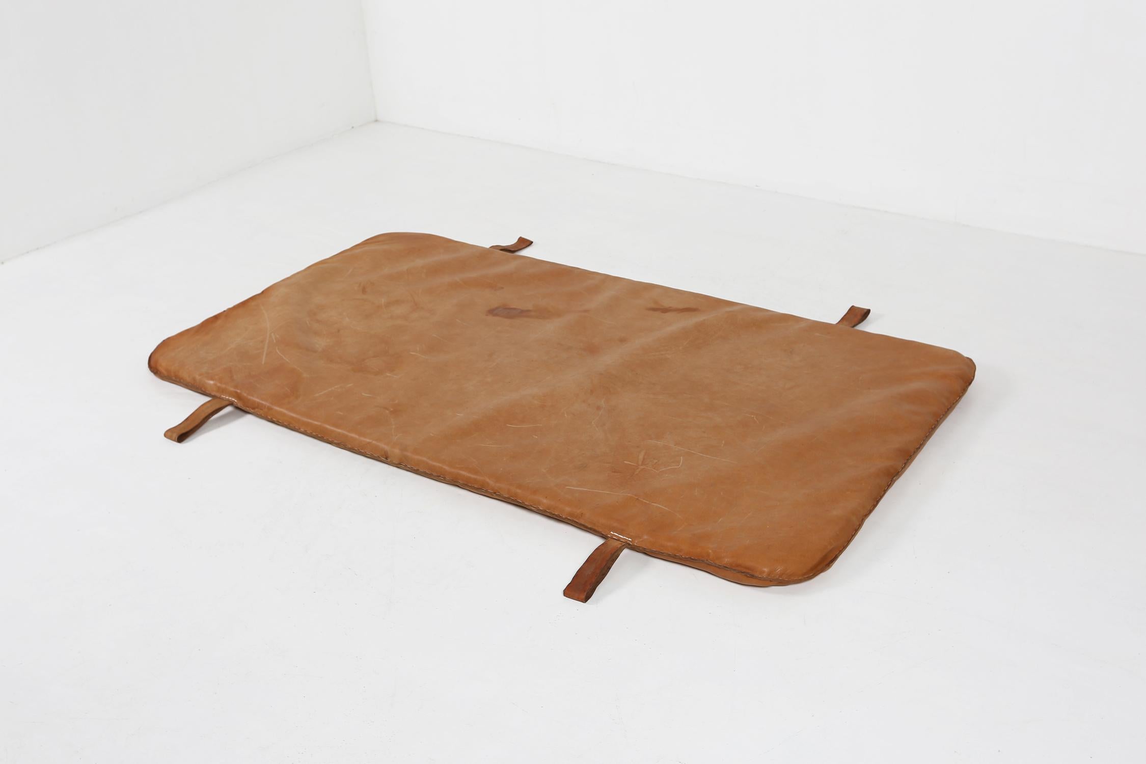 Nice patinated brown thick soft cow leather gym mat, Belgium, 1930s 2