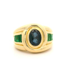 Schöne Qualität 18k Gelbgold Oval Saphir w / Baguette Smaragd breiter Bandring