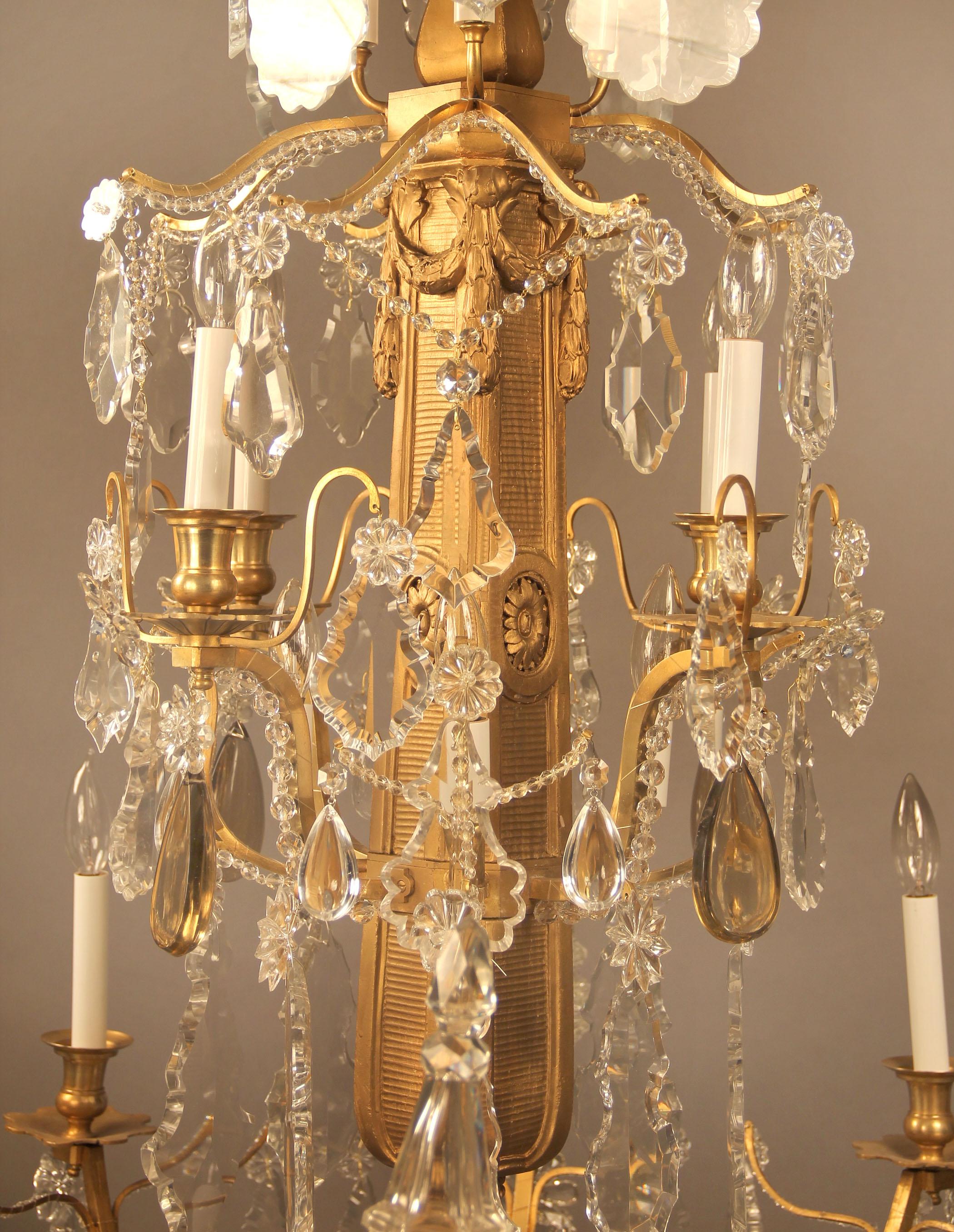 French Nice Quality 19th Century Giltwood, Gilt Bronze and Baccarat Crystal Chandelier For Sale