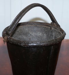 Nice Rare circa 1800 Leather and Iron Bound Fire or Pete Bucket Original Handle