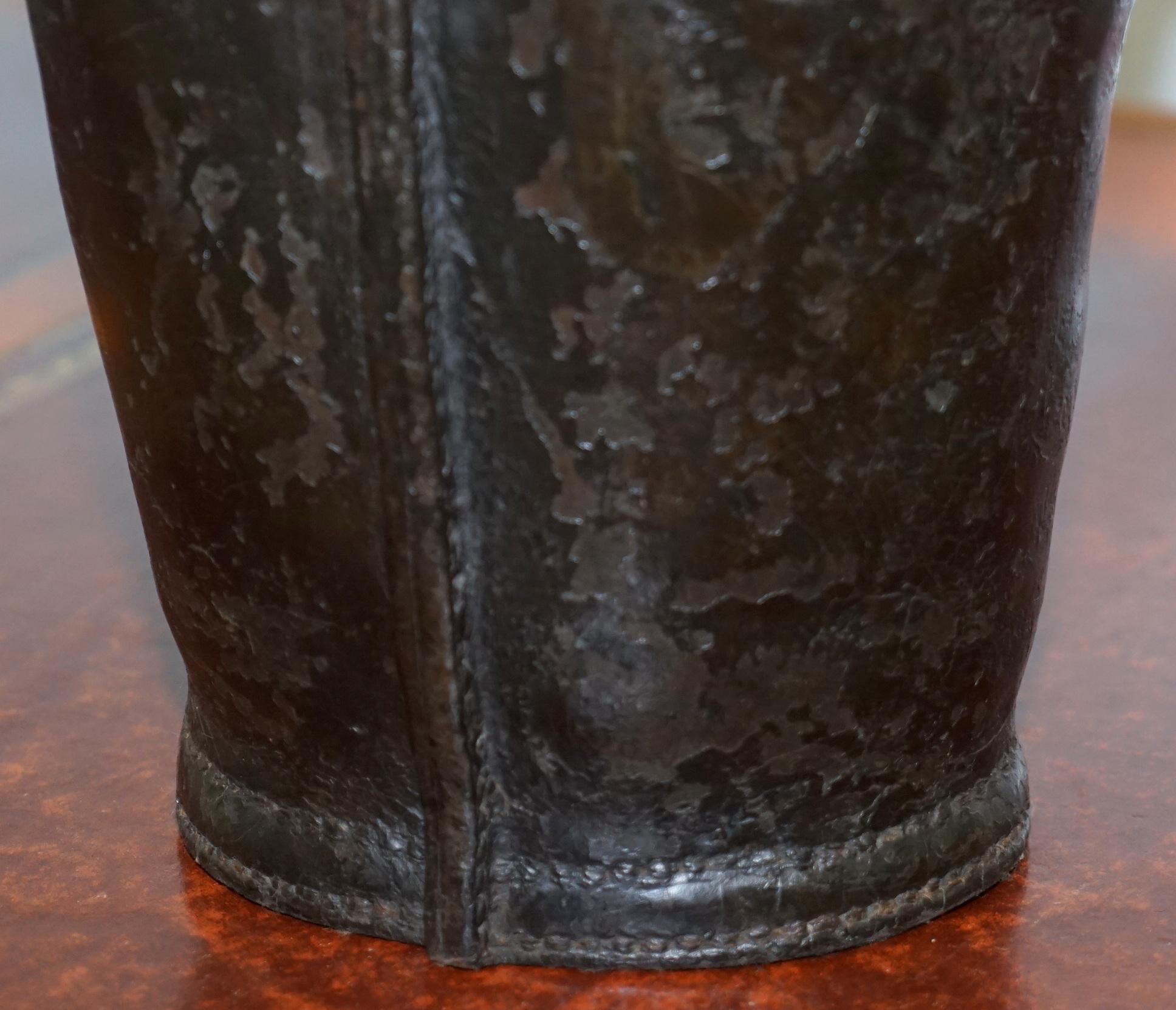 Early 19th Century Nice Rare circa 1800 Leather and Iron Bound Fire or Pete Bucket Original Handle