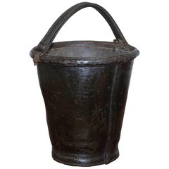 Antique Nice Rare circa 1800 Leather and Iron Bound Fire or Pete Bucket Original Handle