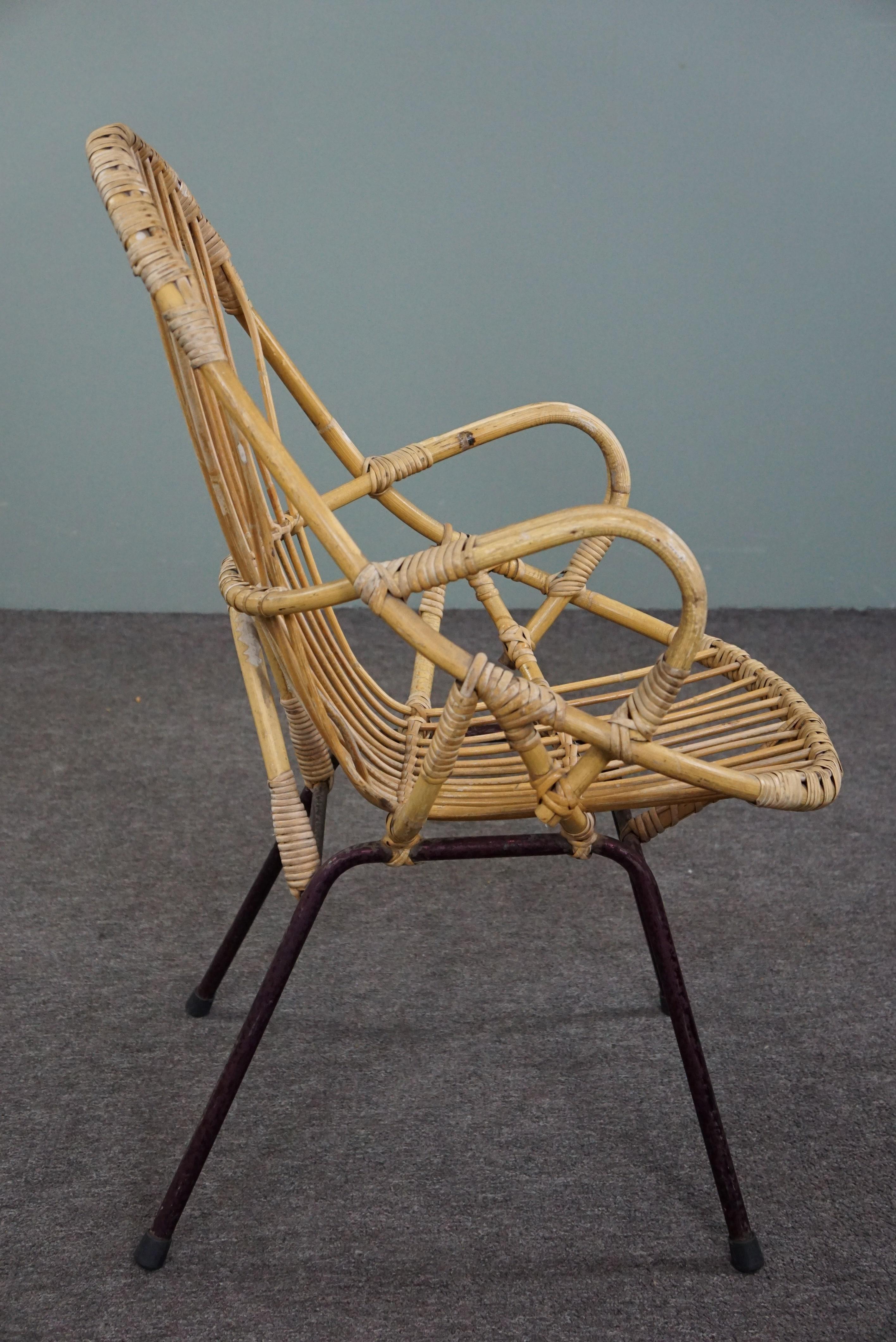 Hand-Crafted Nice rattan armchair with armrests, Dutch Design, 1960 For Sale