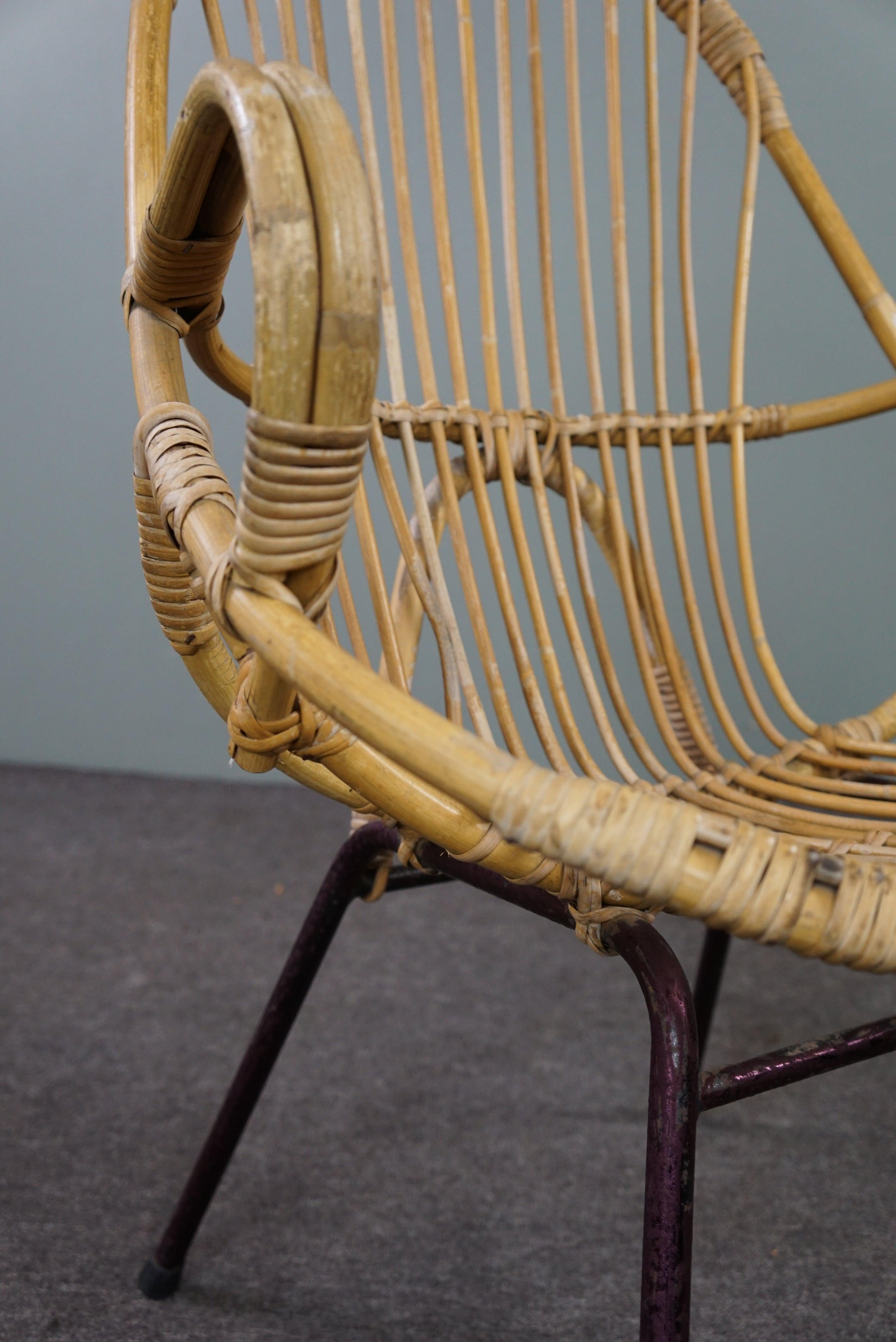 Nice rattan armchair with armrests, Dutch Design, 1960 For Sale 1