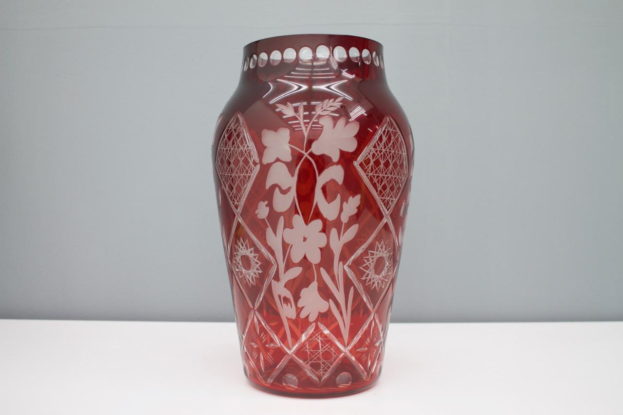 French Nice Red Glass Vase from France, 1950s