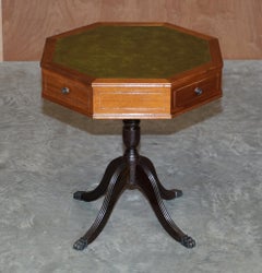 Nice Regency Style Hardwood Green Leather Side End Lamp Wine Drum Table Drawers