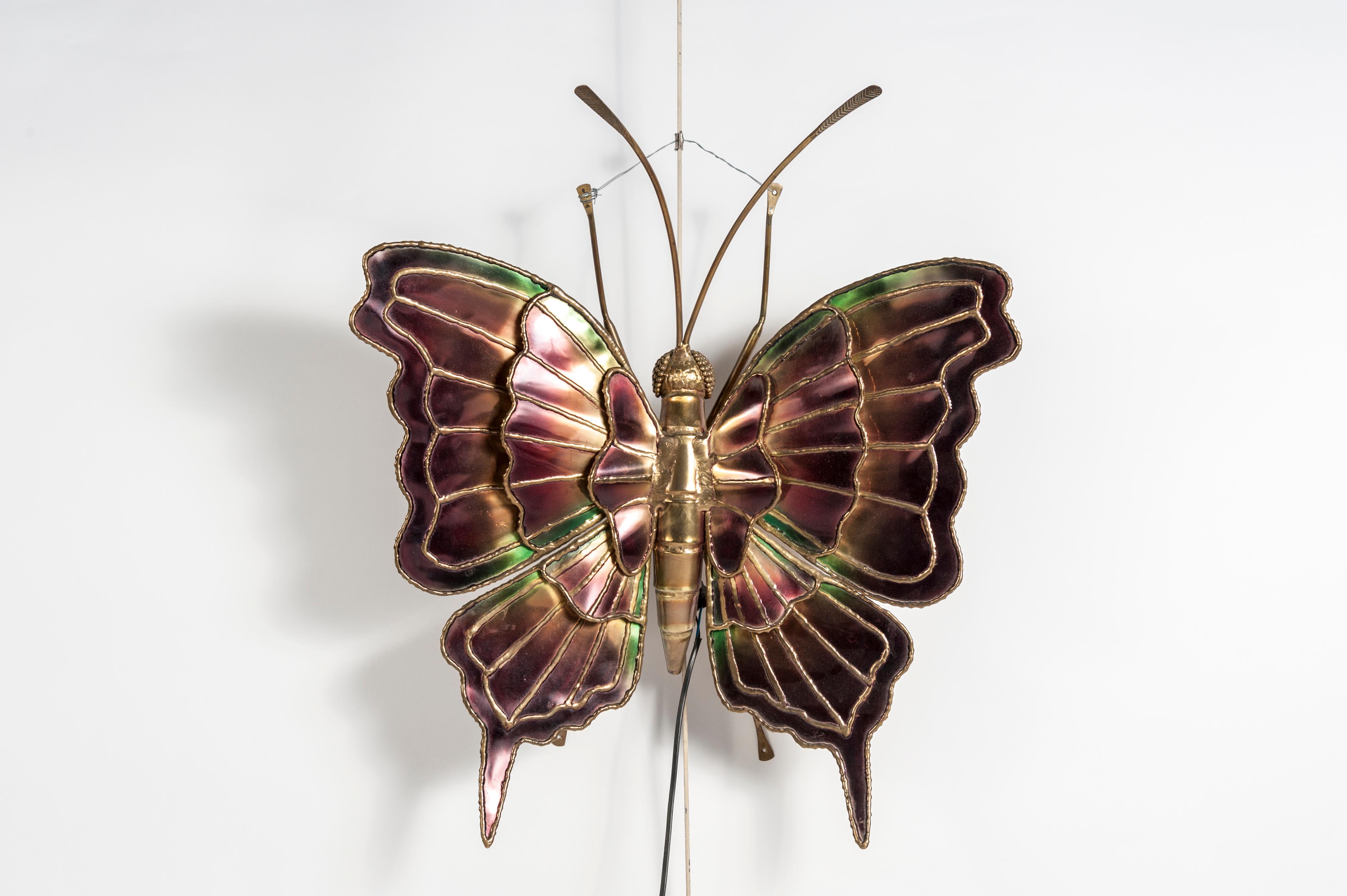 French Nice Sculptural Wall Light Butterfly Attributed to Henri Fernandez
