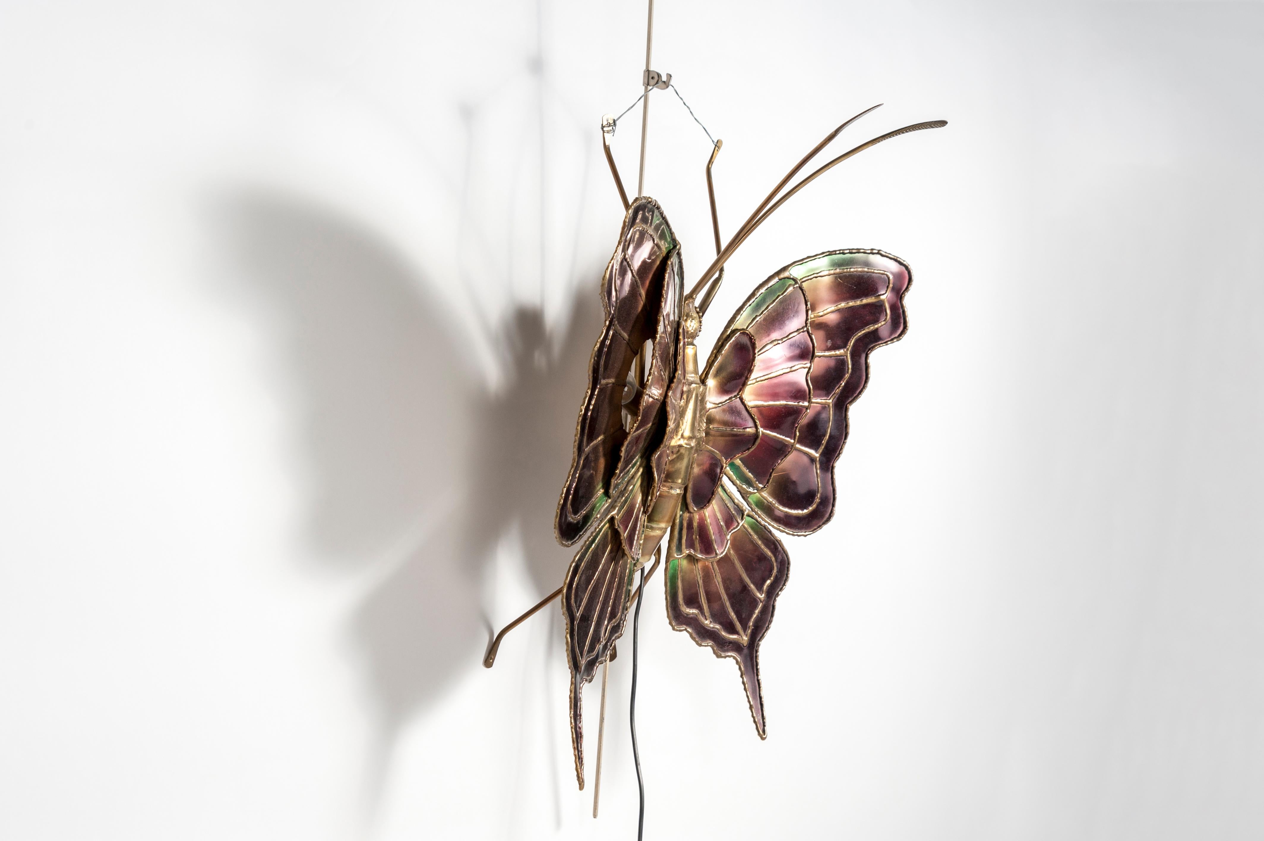 Late 20th Century Nice Sculptural Wall Light Butterfly Attributed to Henri Fernandez
