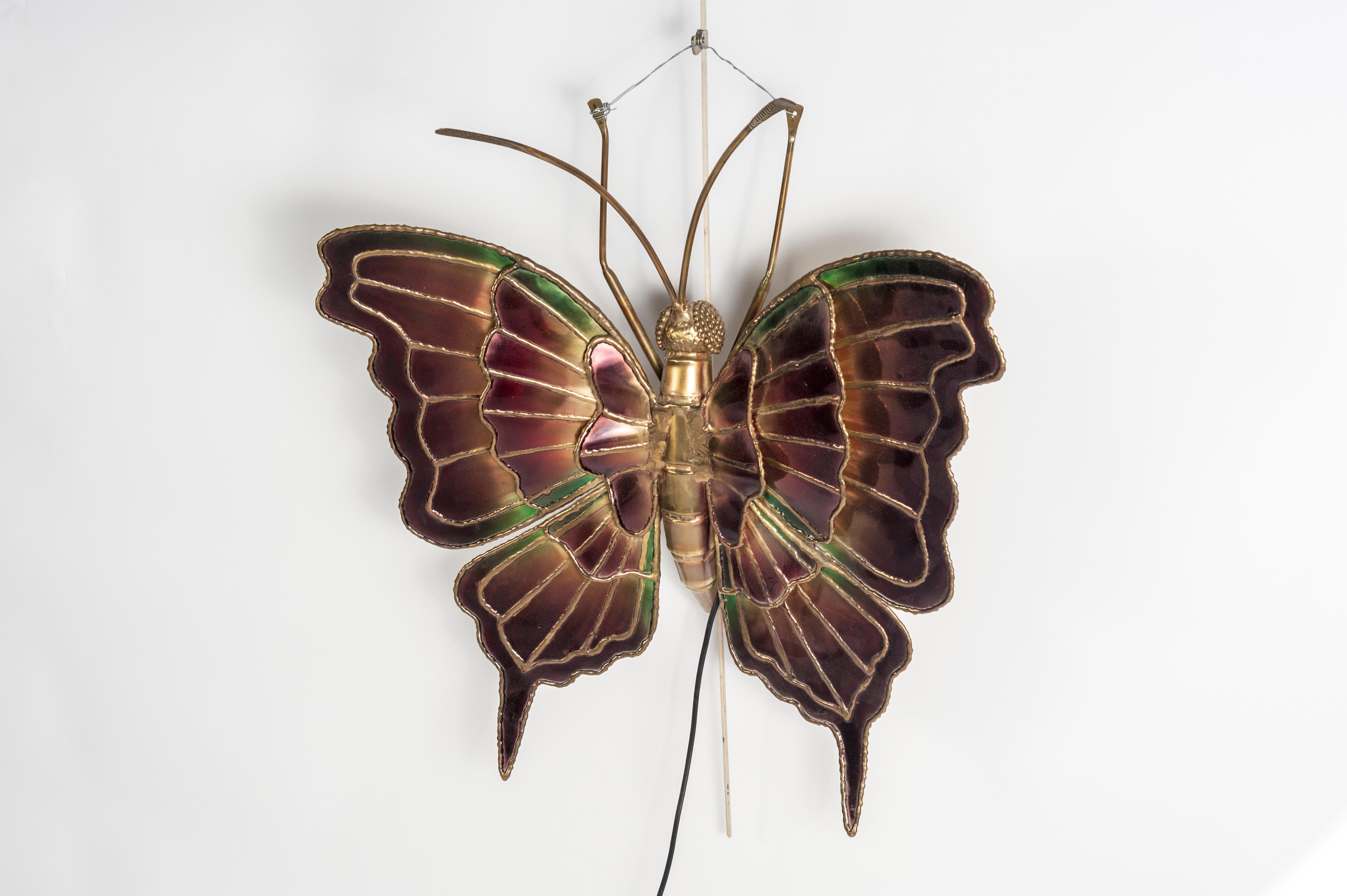 Brass Nice Sculptural Wall Light Butterfly Attributed to Henri Fernandez