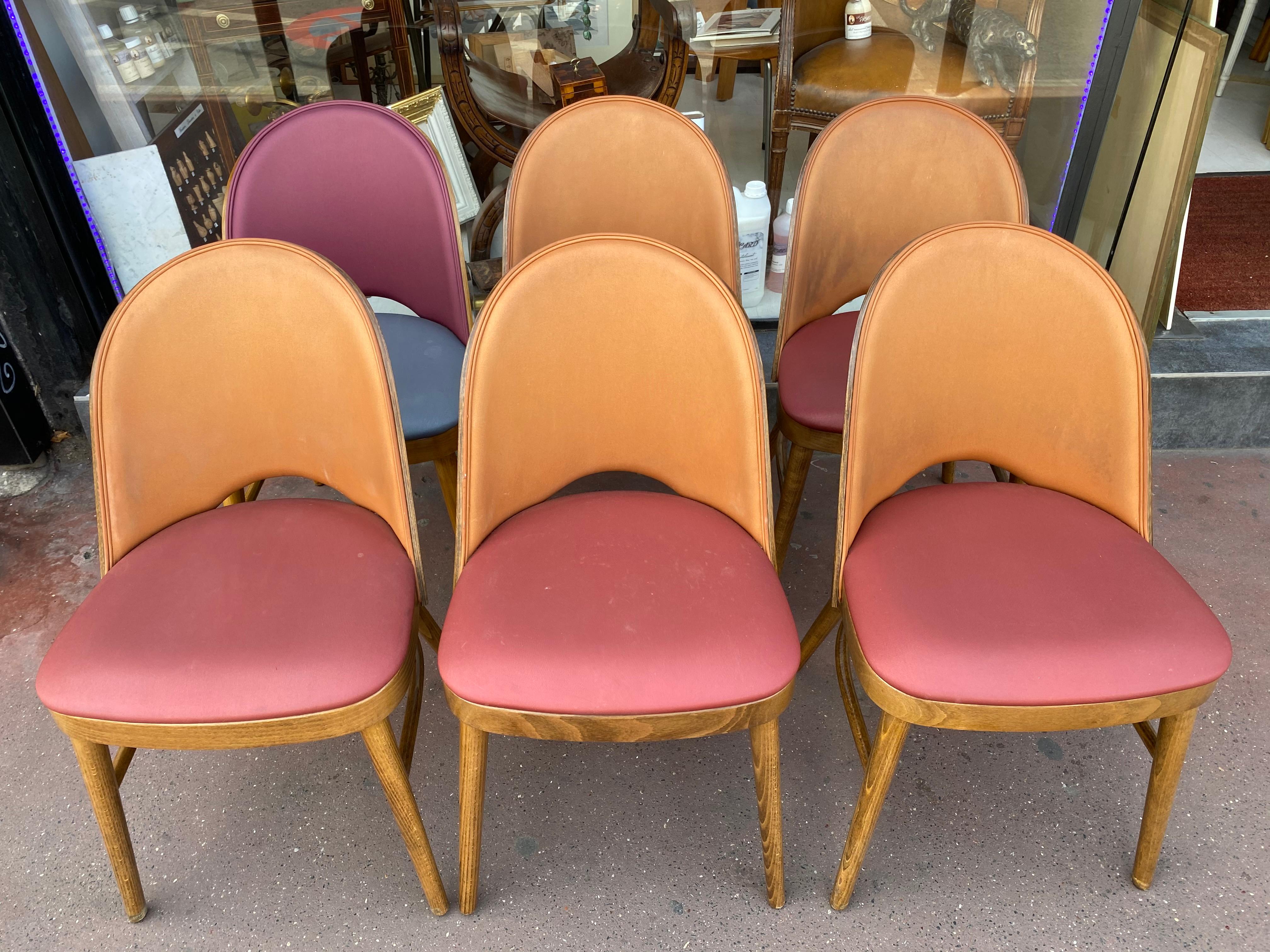 Nice Series of 6 Tonneau Chairs Beech and Moleskin Bicolor 6