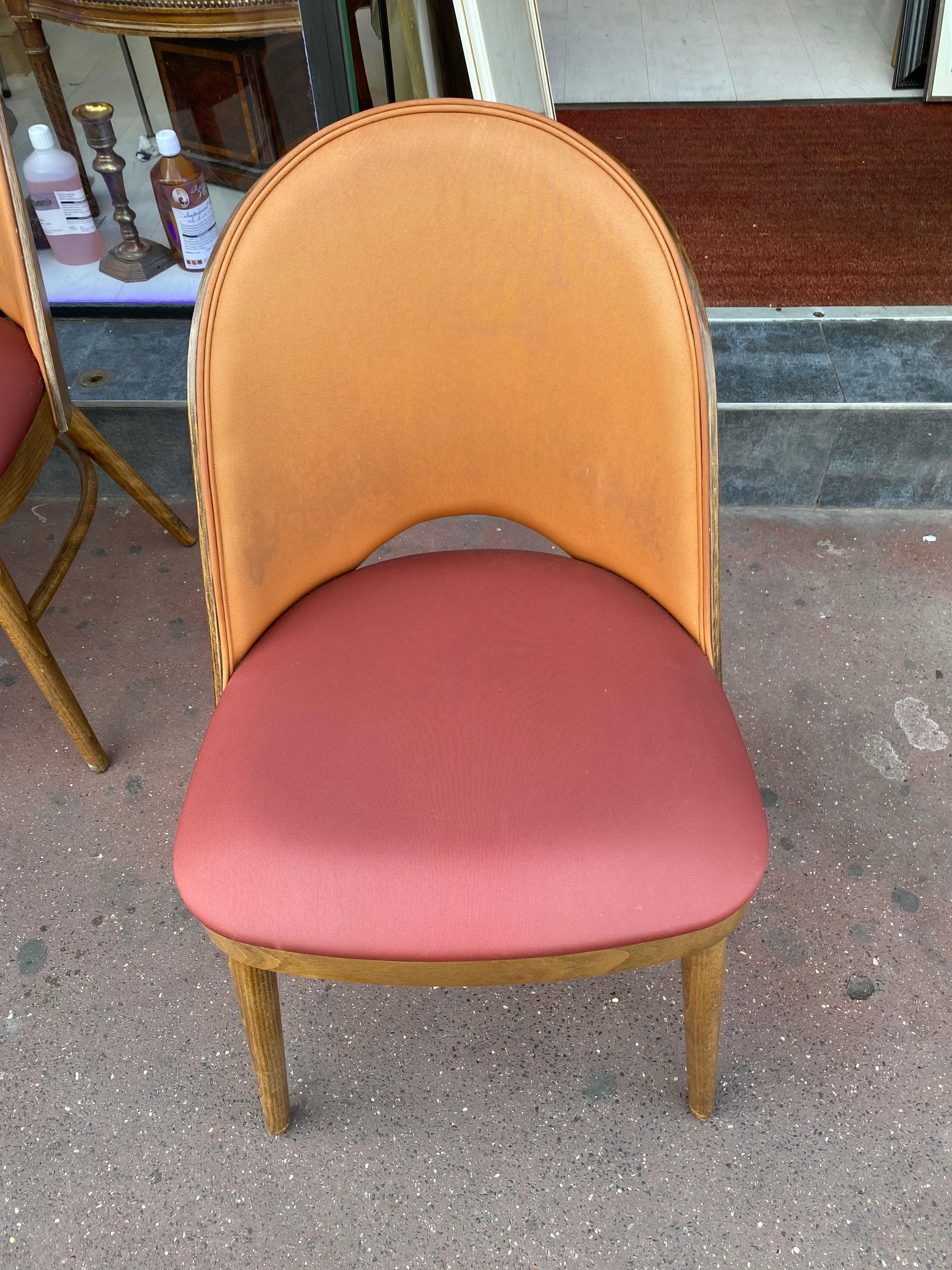 French Nice Series of 6 Tonneau Chairs Beech and Moleskin Bicolor