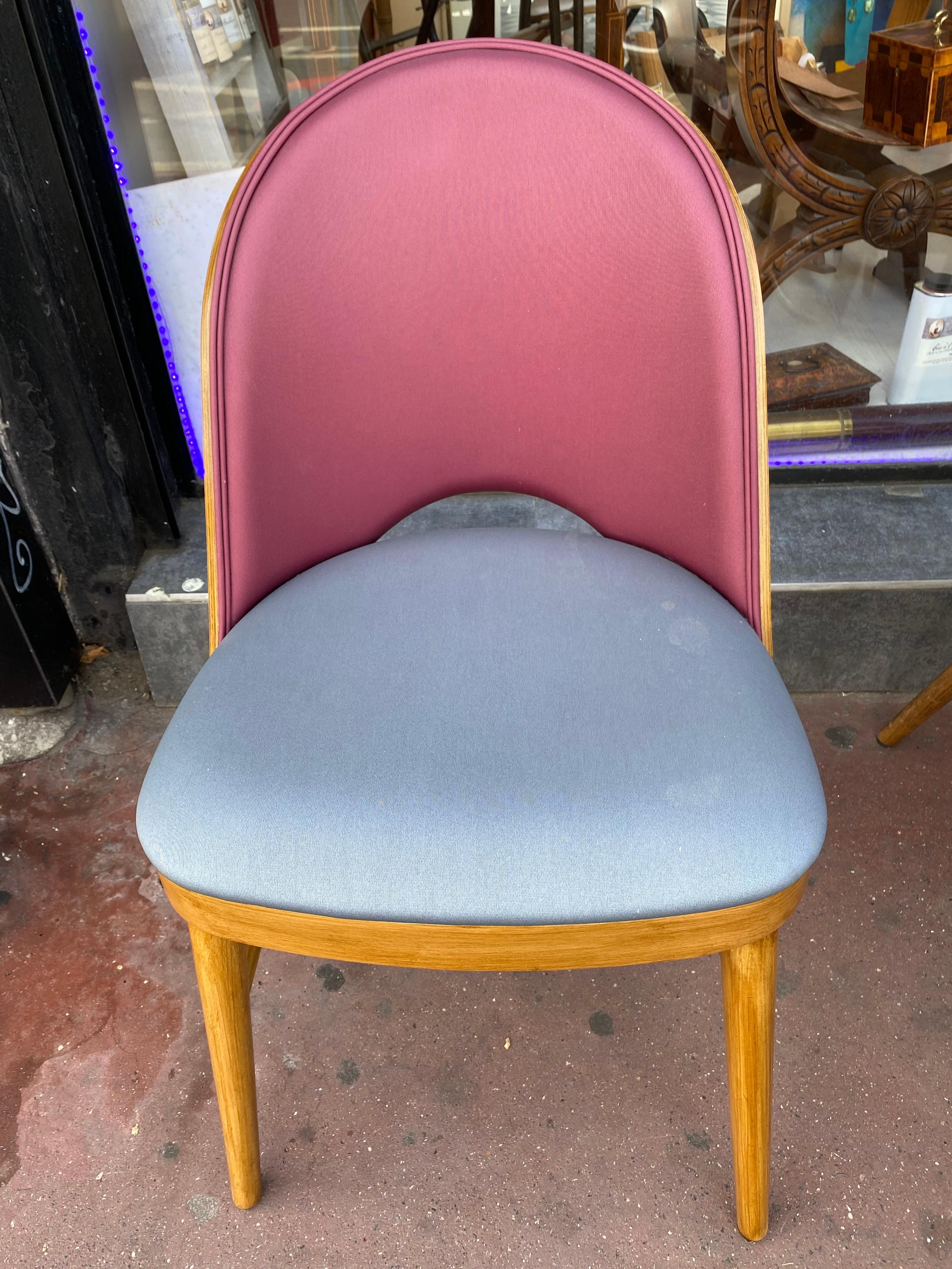 Nice Series of 6 Tonneau Chairs Beech and Moleskin Bicolor In Good Condition In Saint Ouen, FR