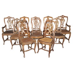 Antique Nice Set of 10 Italian-Made Walnut Louis XV Cane Dining Chairs circa 1920