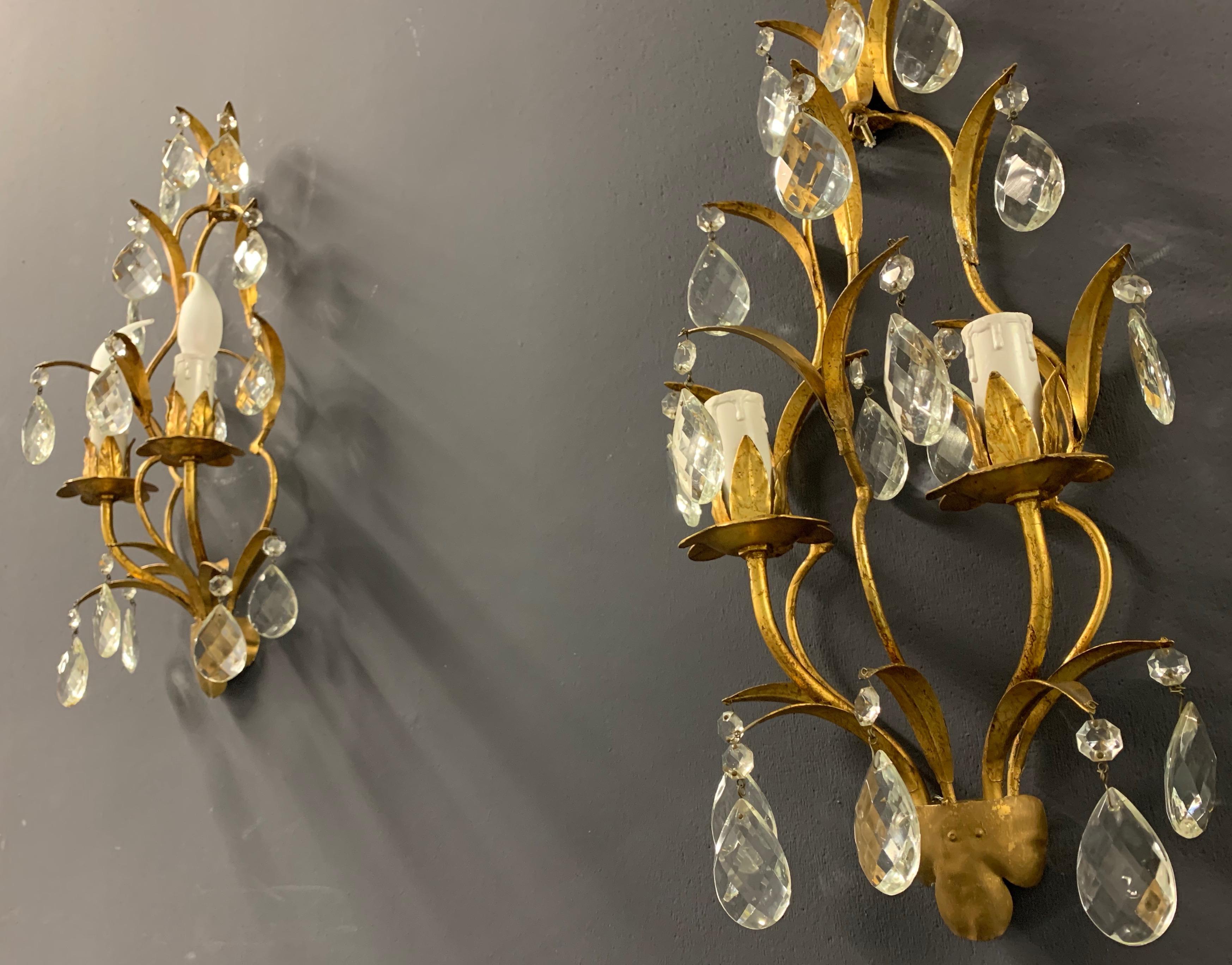 Italian Nice Set of 2 Florentine Wall Lamps For Sale
