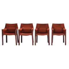 Nice set of 4 burgundy leather Cab 413 chairs - Mario Bellini - CASSINA Italy