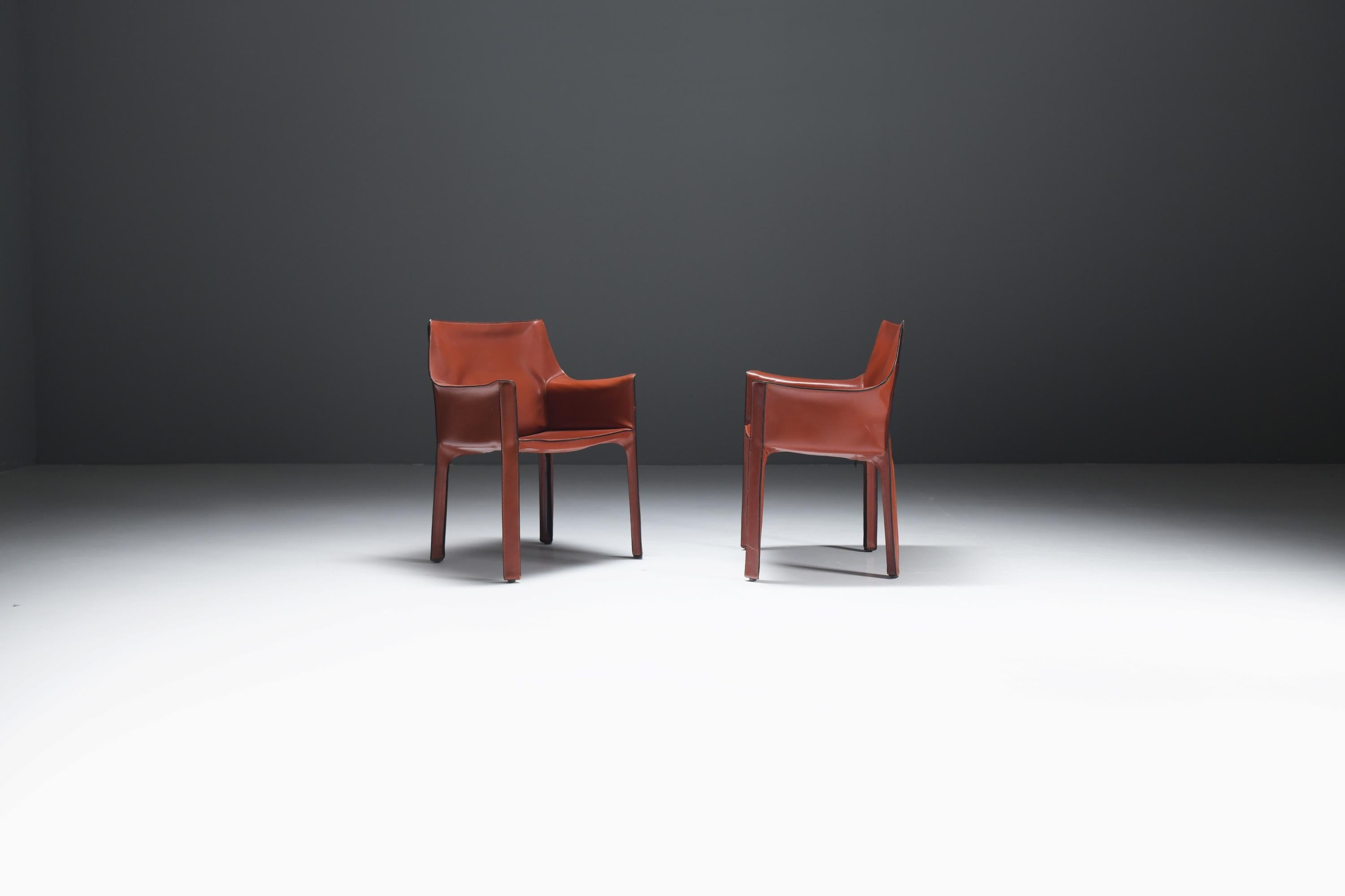 Nice set of 6 burgundy leather Cab 413 chairs - Mario Bellini - CASSINA Italy 5