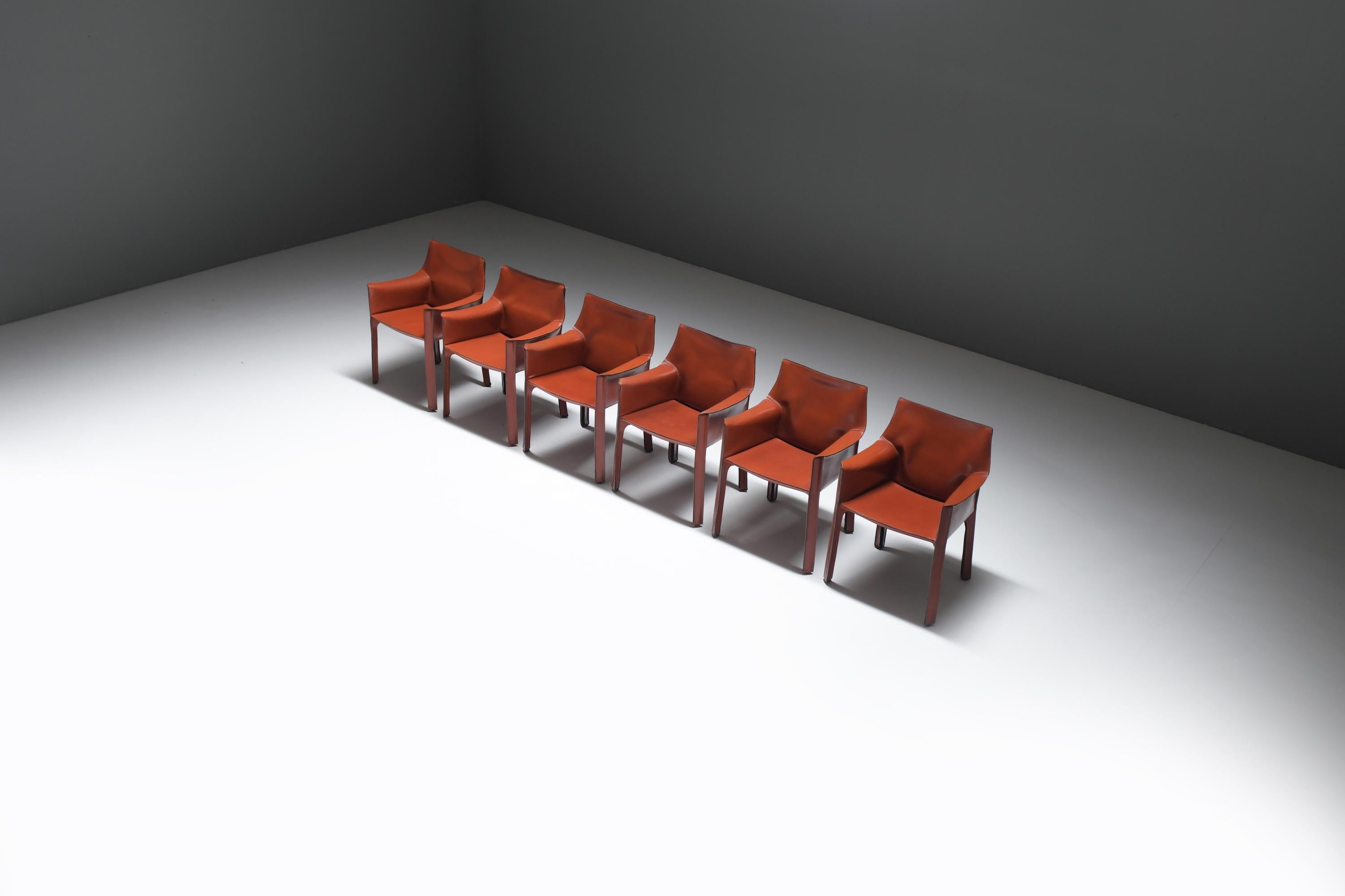 Nice set of 6 burgundy leather Cab 413 chairs - Mario Bellini - CASSINA Italy In Good Condition In Buggenhout, Oost-Vlaanderen