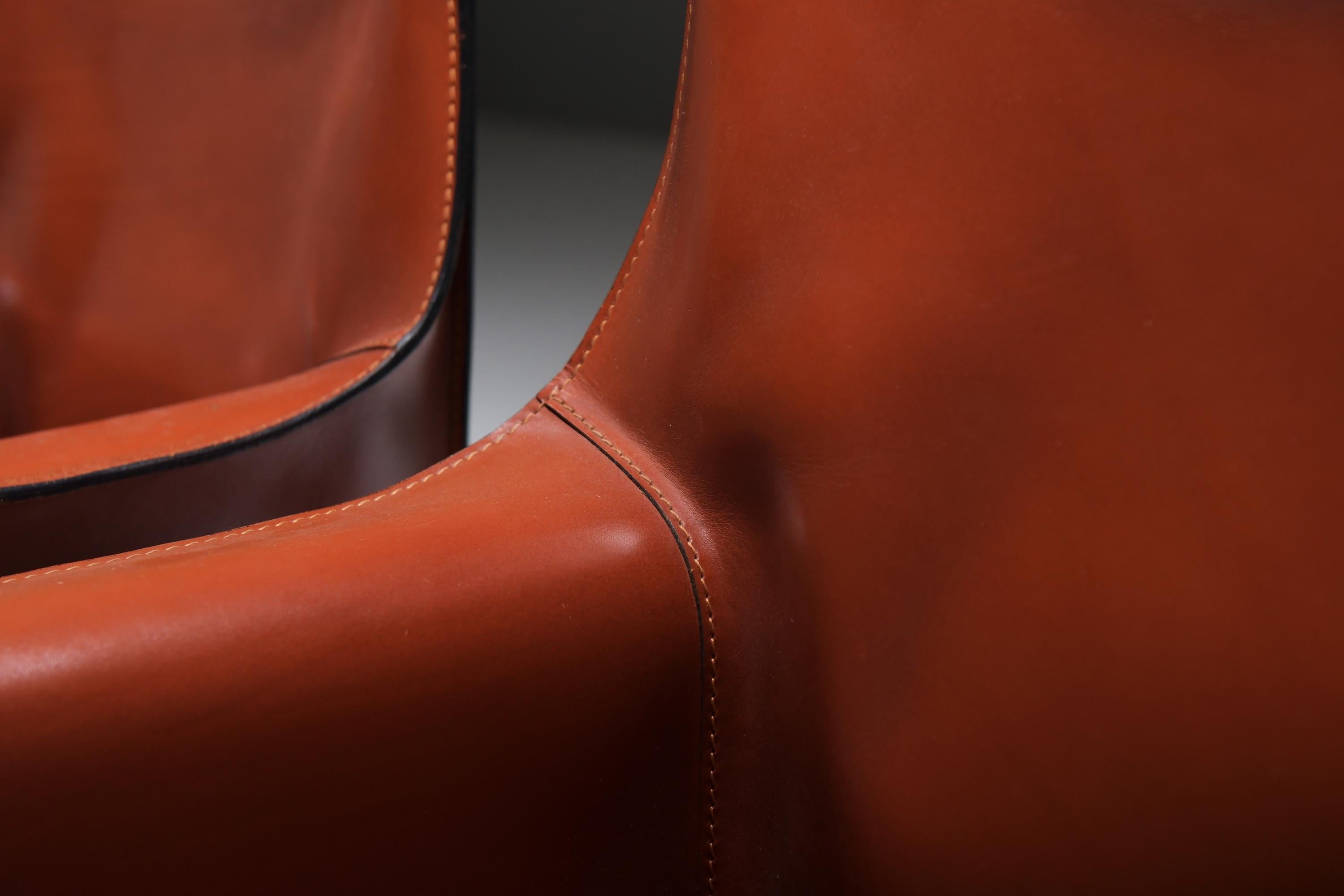 20th Century Nice set of 6 burgundy leather Cab 413 chairs - Mario Bellini - CASSINA Italy