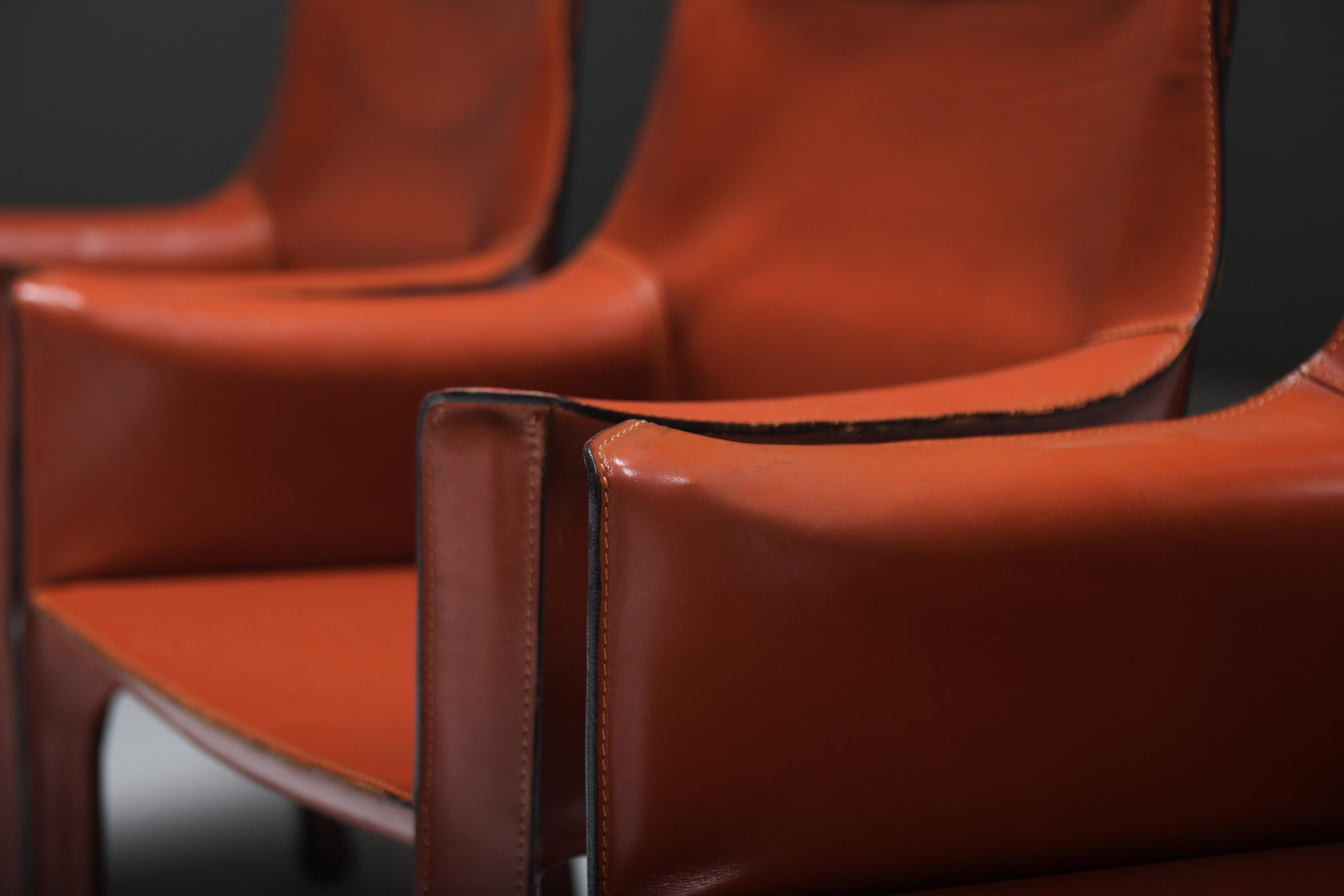 Leather Nice set of 6 burgundy leather Cab 413 chairs - Mario Bellini - CASSINA Italy