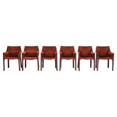 Nice set of 6 burgundy leather Cab 413 chairs - Mario Bellini - CASSINA Italy