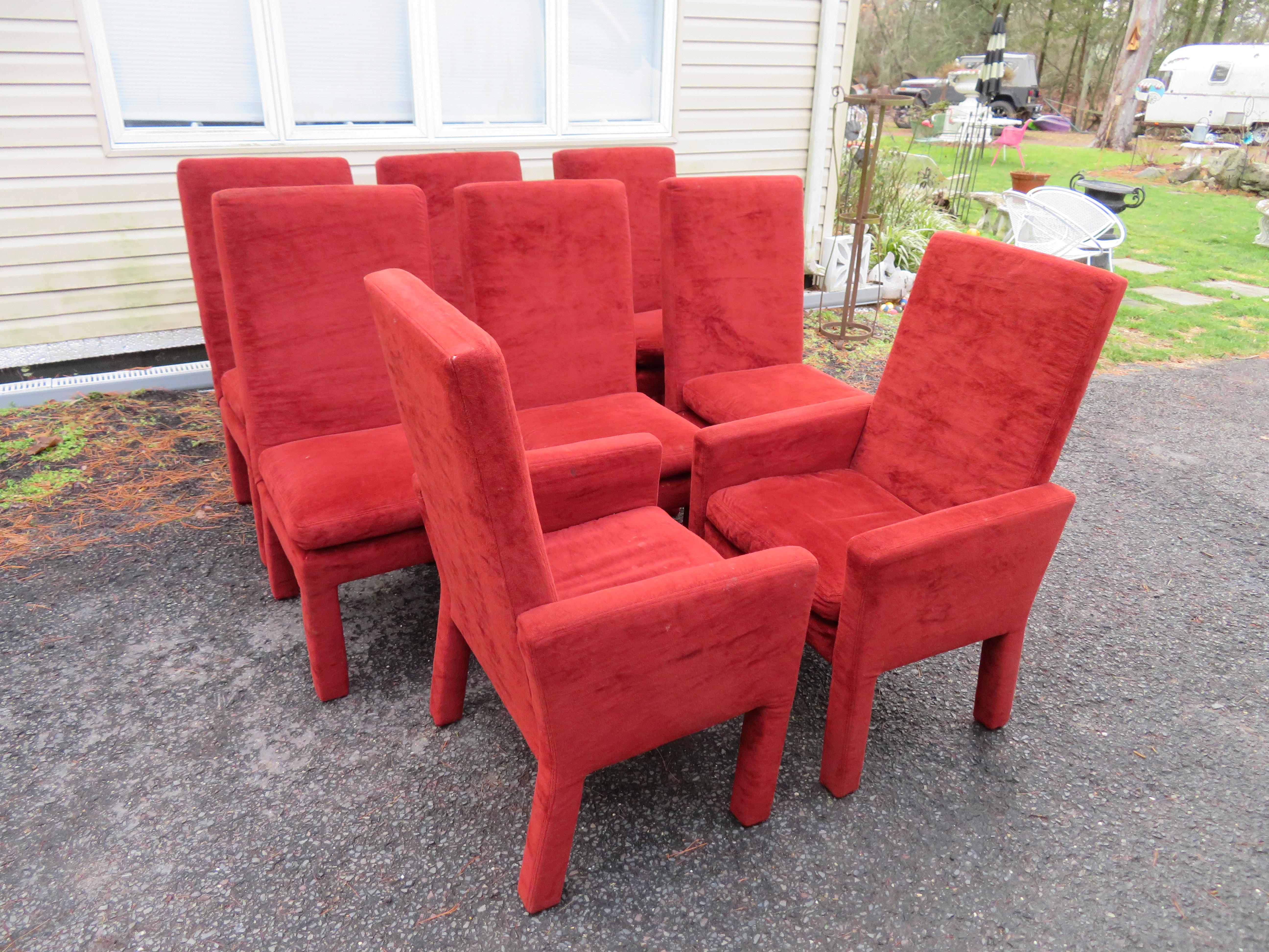 Nice Set of 8 Milo Baughman Upholstered Parson Chairs Mid-Century Modern For Sale 9