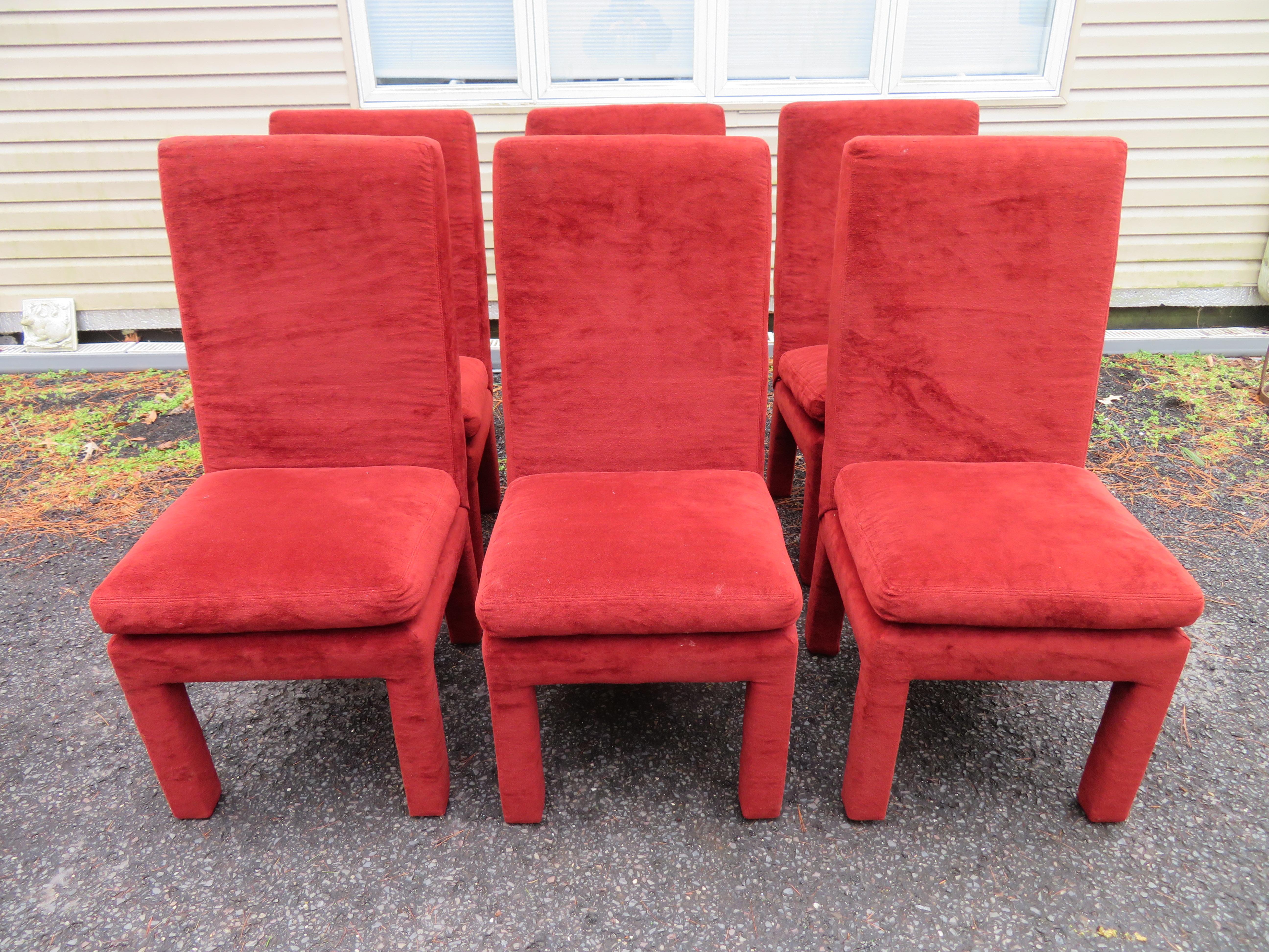 American Nice Set of 8 Milo Baughman Upholstered Parson Chairs Mid-Century Modern For Sale