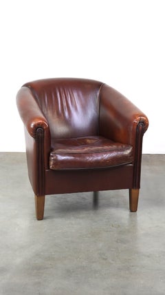 Hand-Crafted Sheepskin Club Chair with Patina Finish, 21st Century
