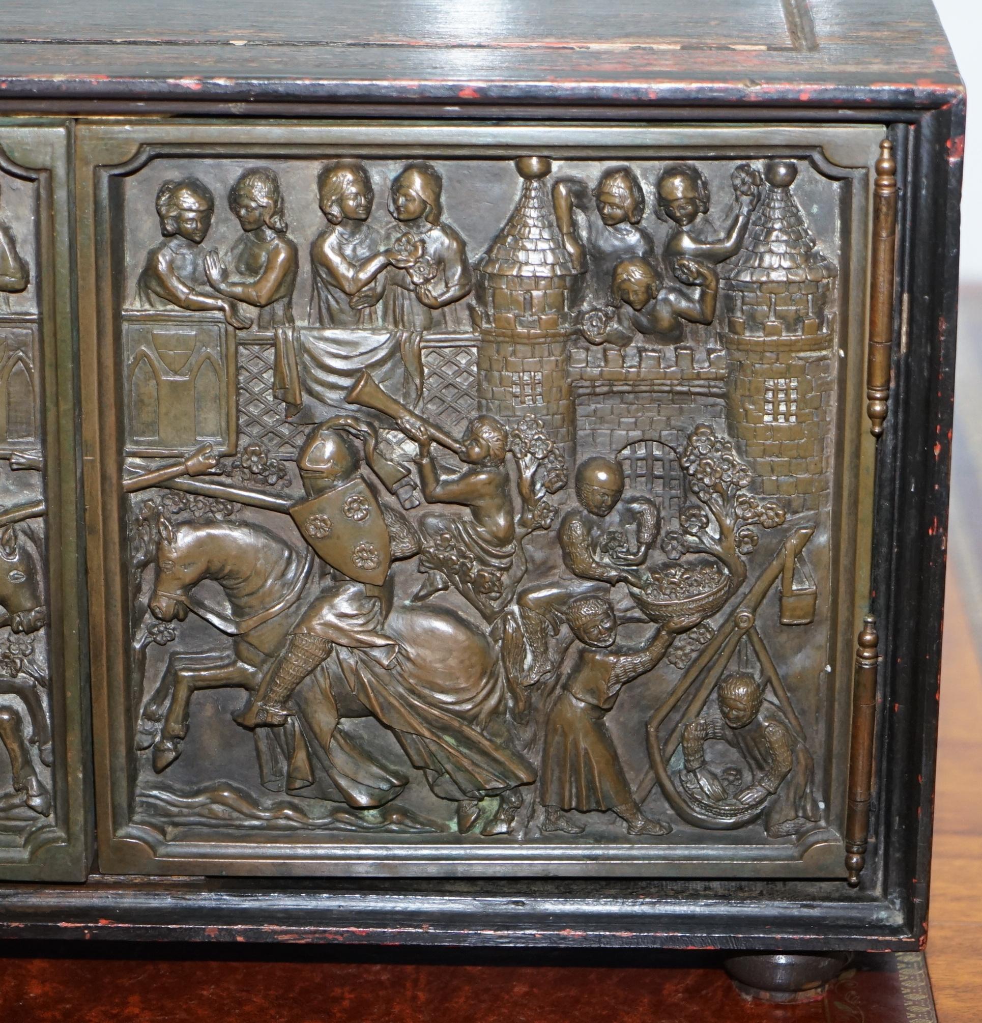 Nice Small Cabinet or Cupboard with Bronze Doors Depicting a Jousting Tournament 1