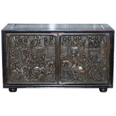 Nice Small Cabinet or Cupboard with Bronze Doors Depicting a Jousting Tournament