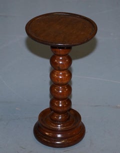 Nice Small Chunky Victorian Walnut Bobbin Turned Pillar Side End Lamp Wine Table