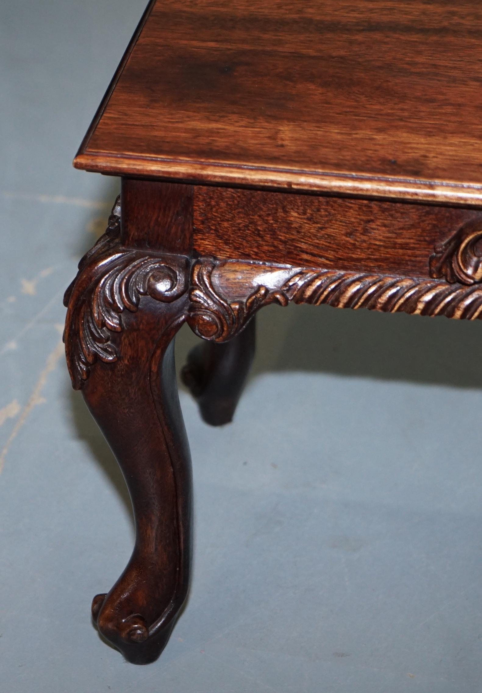 Nice Small Vintage Carved Hardwood Coffee Table with Irish Acanthus Leaf Details 3